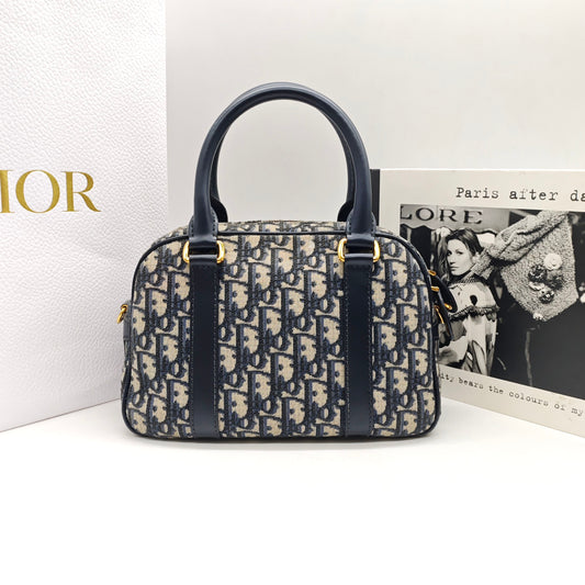 Dior - Dior Oblique Embroidered Bowling Bag - Cloth - Navy - (medium)