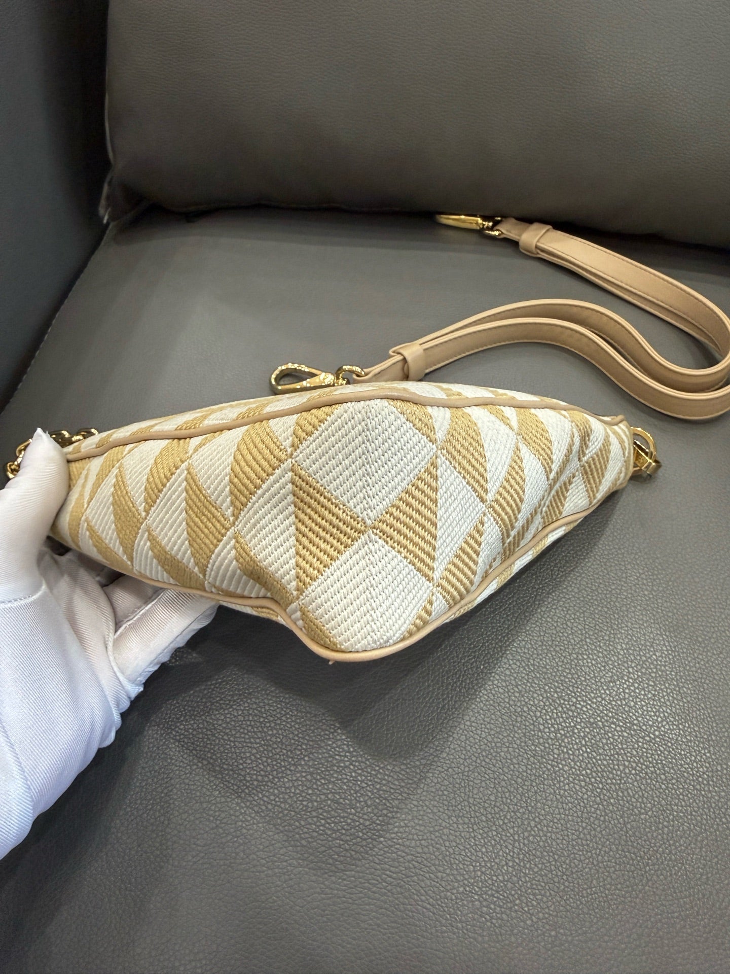 Prada - Triangle Bag - Cloth and Leather - Beige - (mini)