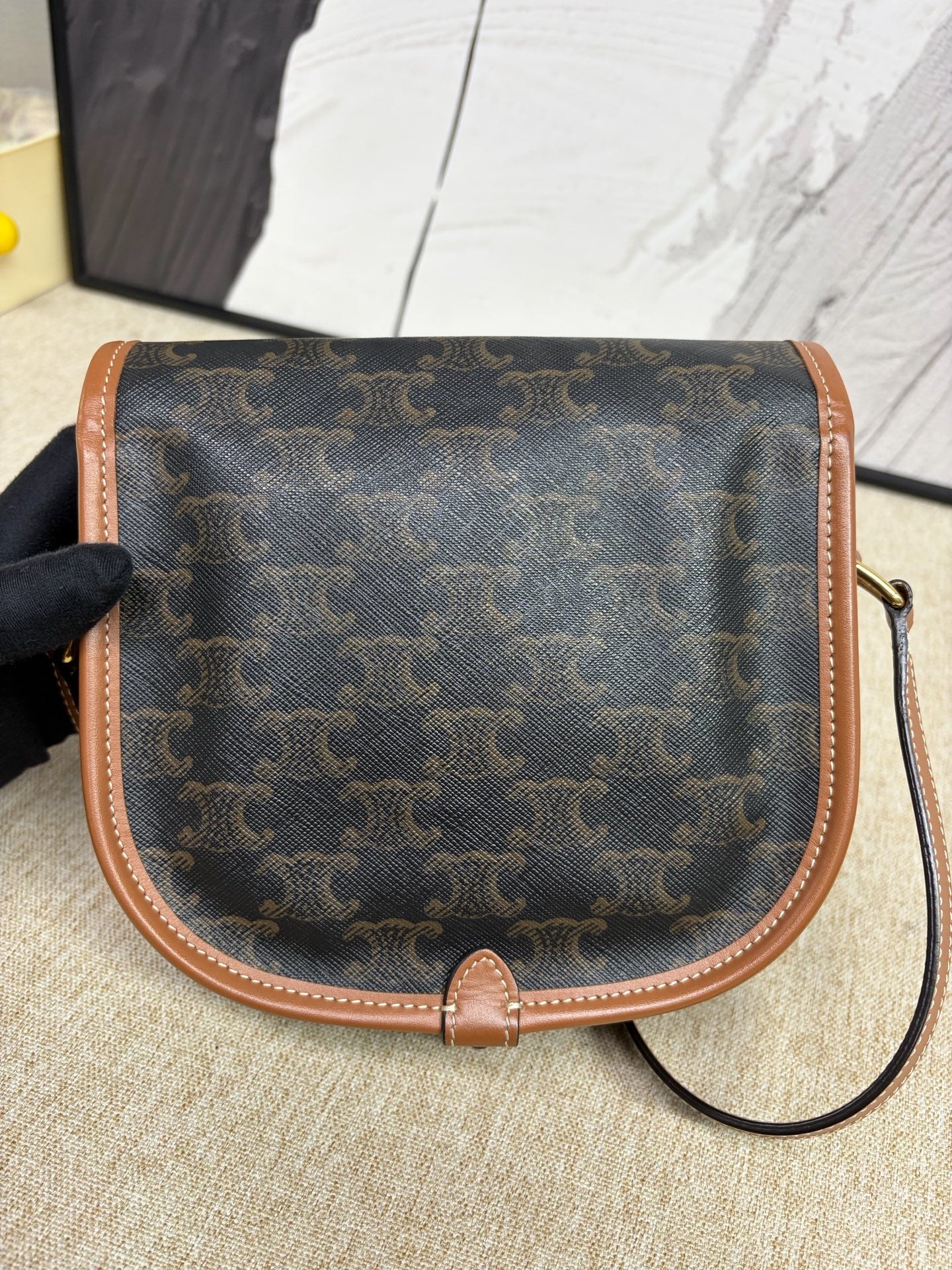Celine - Triomphe Monogram Saddle Bag - Triomphe Canvas with Calfskin Leather Trim - Brown - (Small)