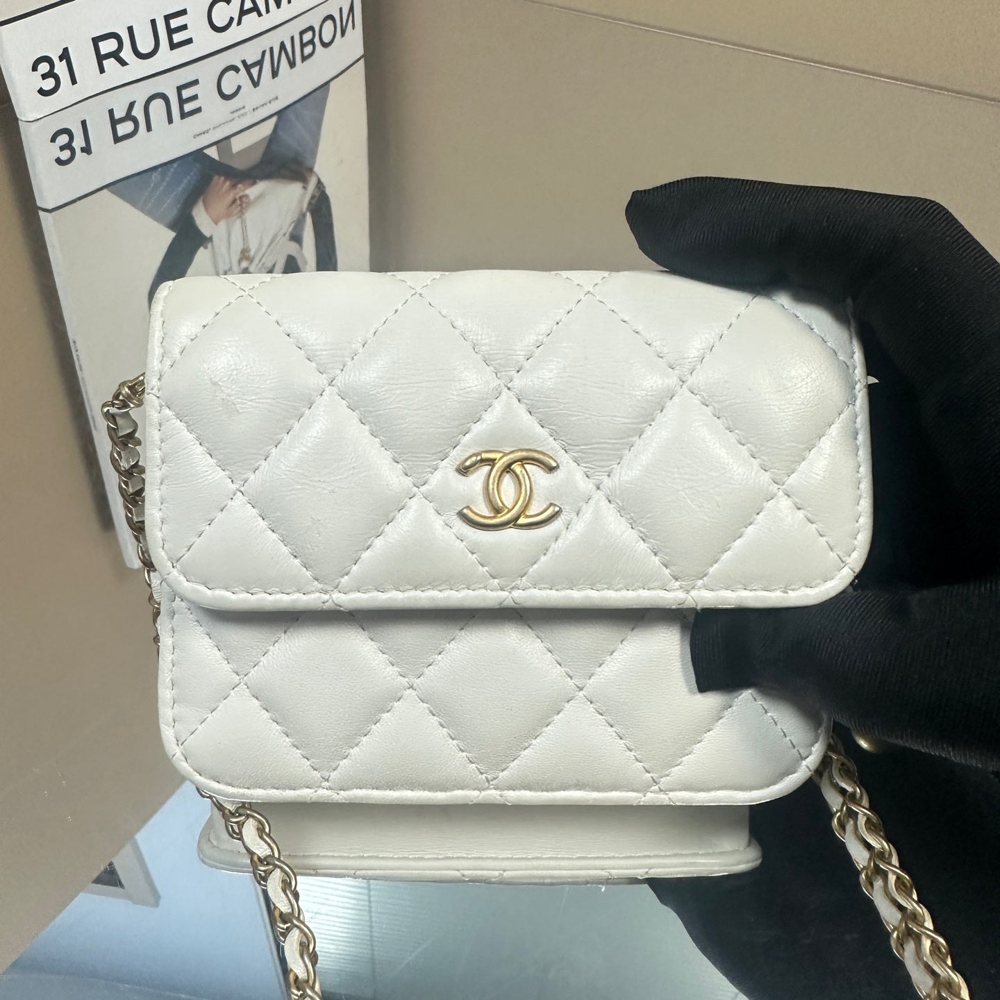 Chanel - Mini Flap Bag with Gold Ball Charm - Lambskin leather - White - (mini)