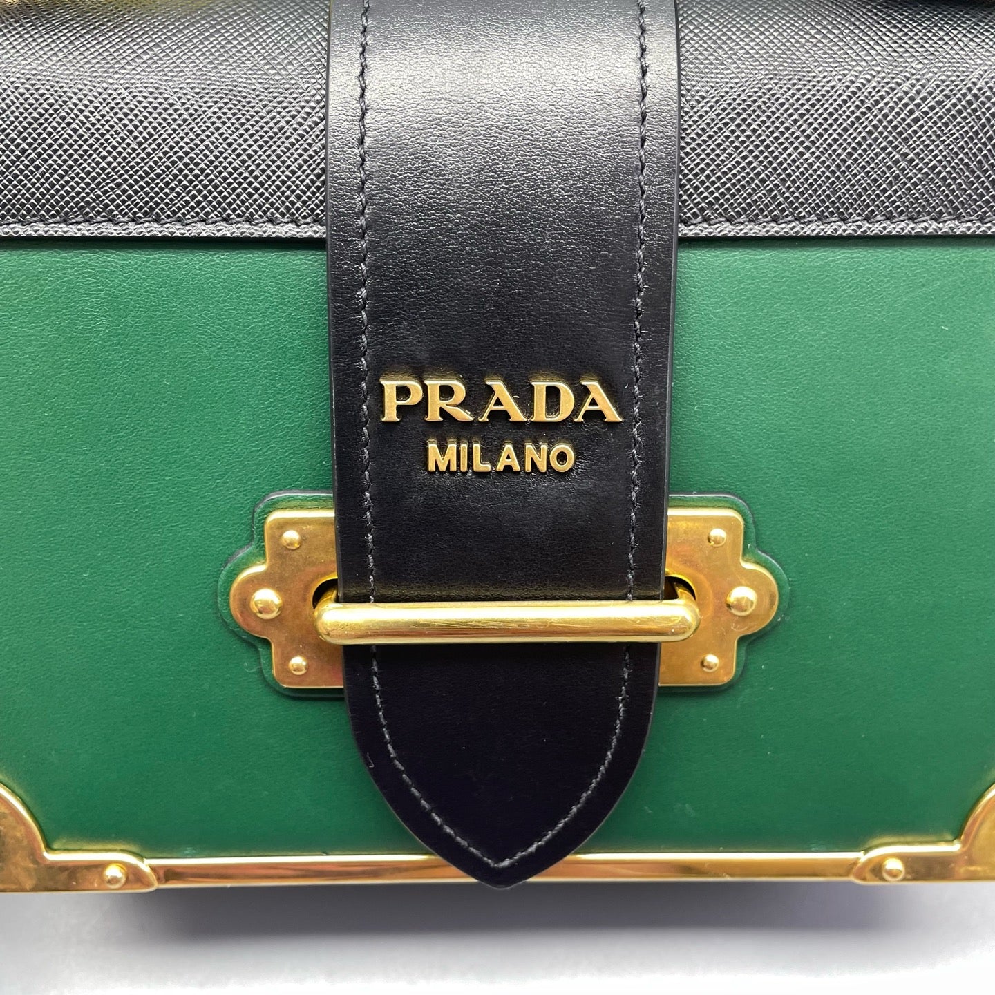 Prada - Cahier - Smooth calfskin leather with Saffiano leather accents - Green with Black accents - (mini)