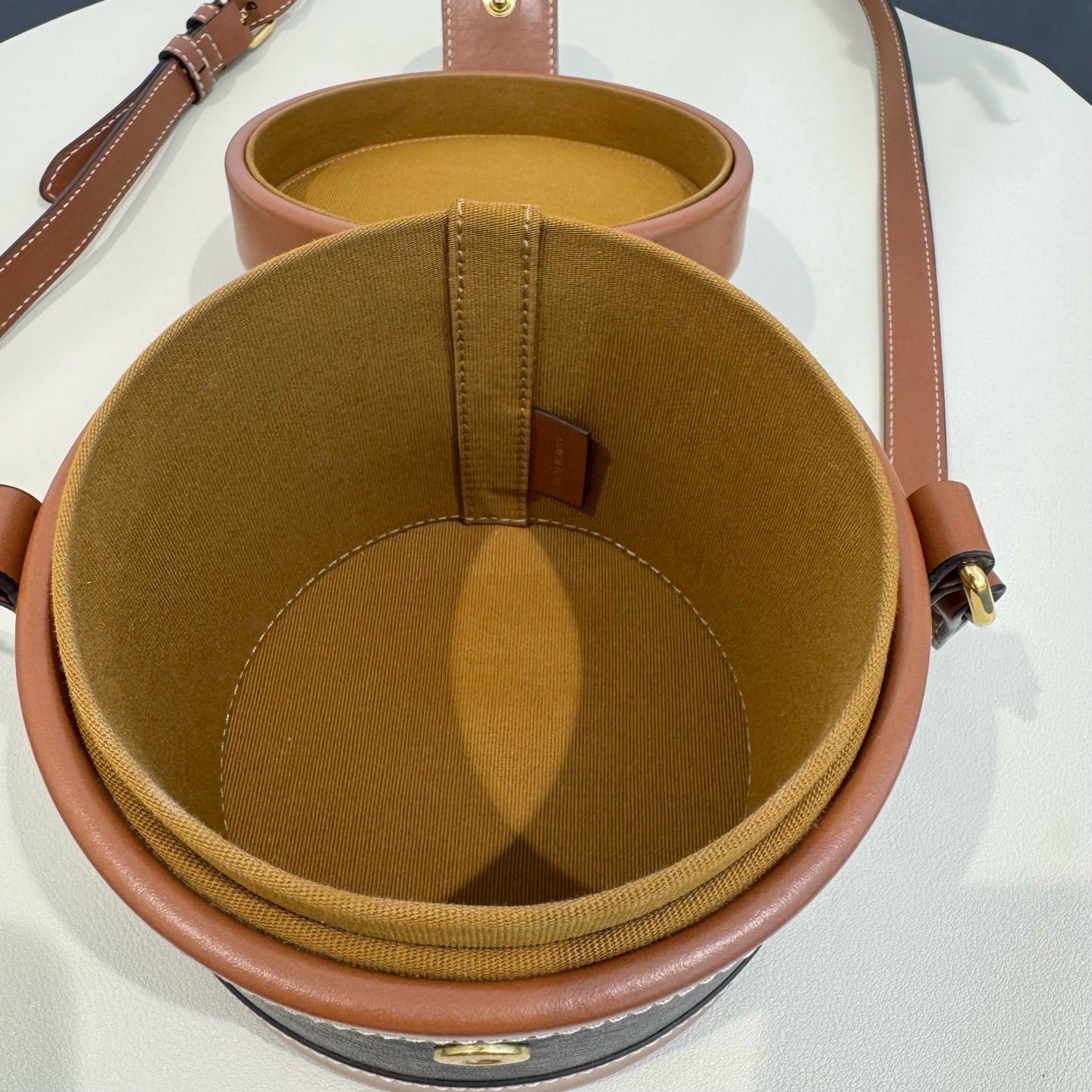 Celine - Triomphe Canvas Cylinder Bag - Triomphe Canvas and Leather - Brown - (small)