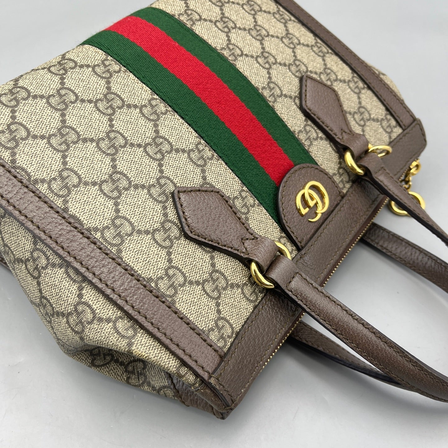 Gucci - Ophidia GG Supreme Small Top Handle Bag - GG Supreme coated canvas with grained leather trim - Brown - (small)