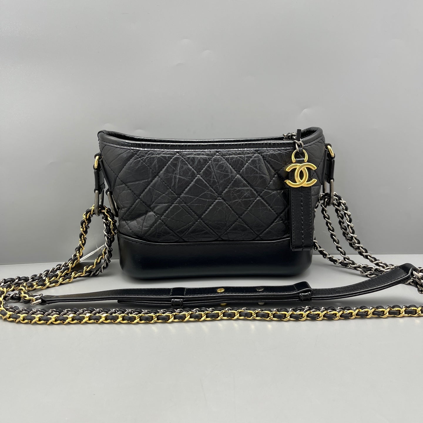 Chanel - Gabrielle Hobo Bag - Aged calfskin leather and smooth calfskin leather - Black - (Small)