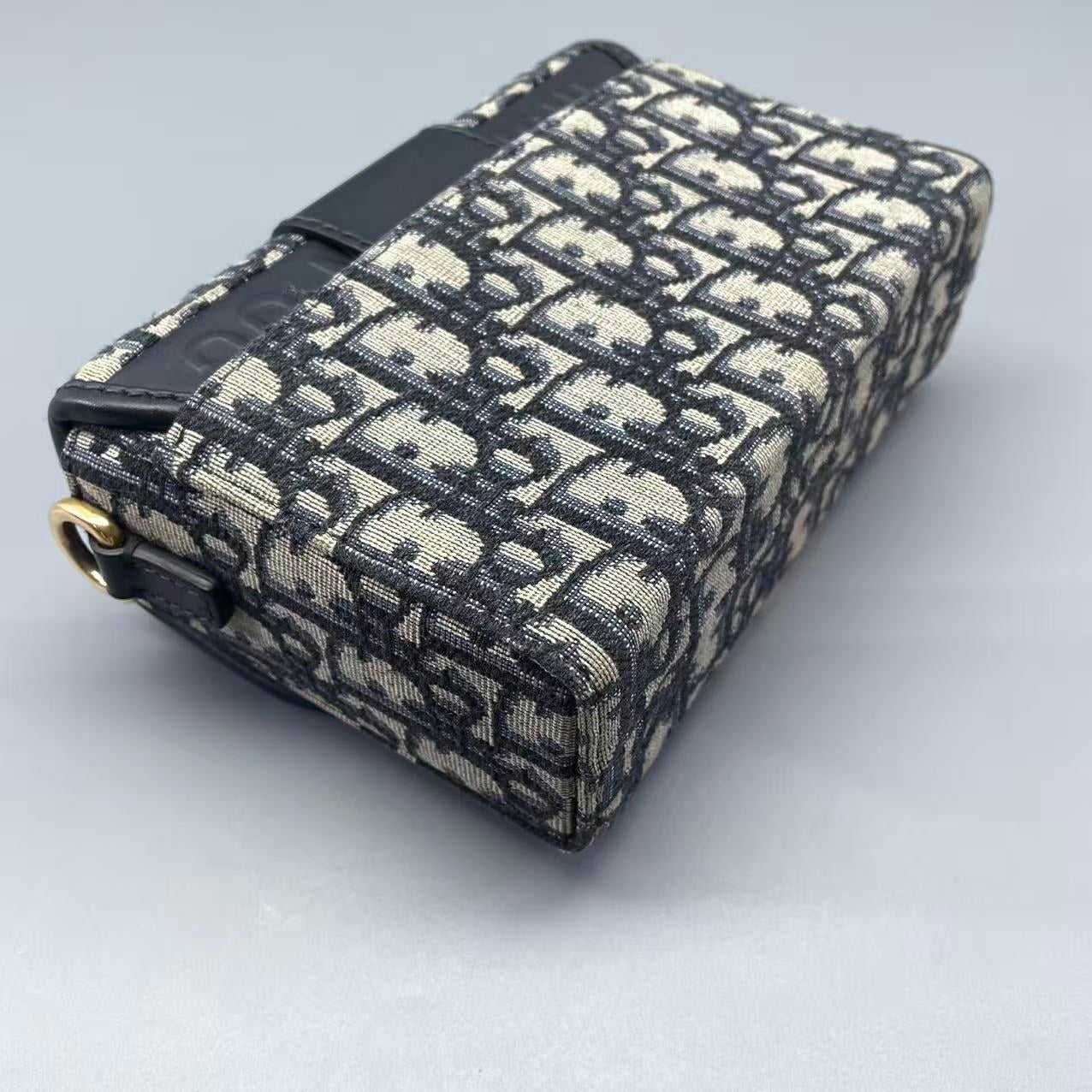 Dior - 30 Montaigne Mini Bag - Oblique Jacquard Canvas - Navy with Blue Leather Trim - (mini)