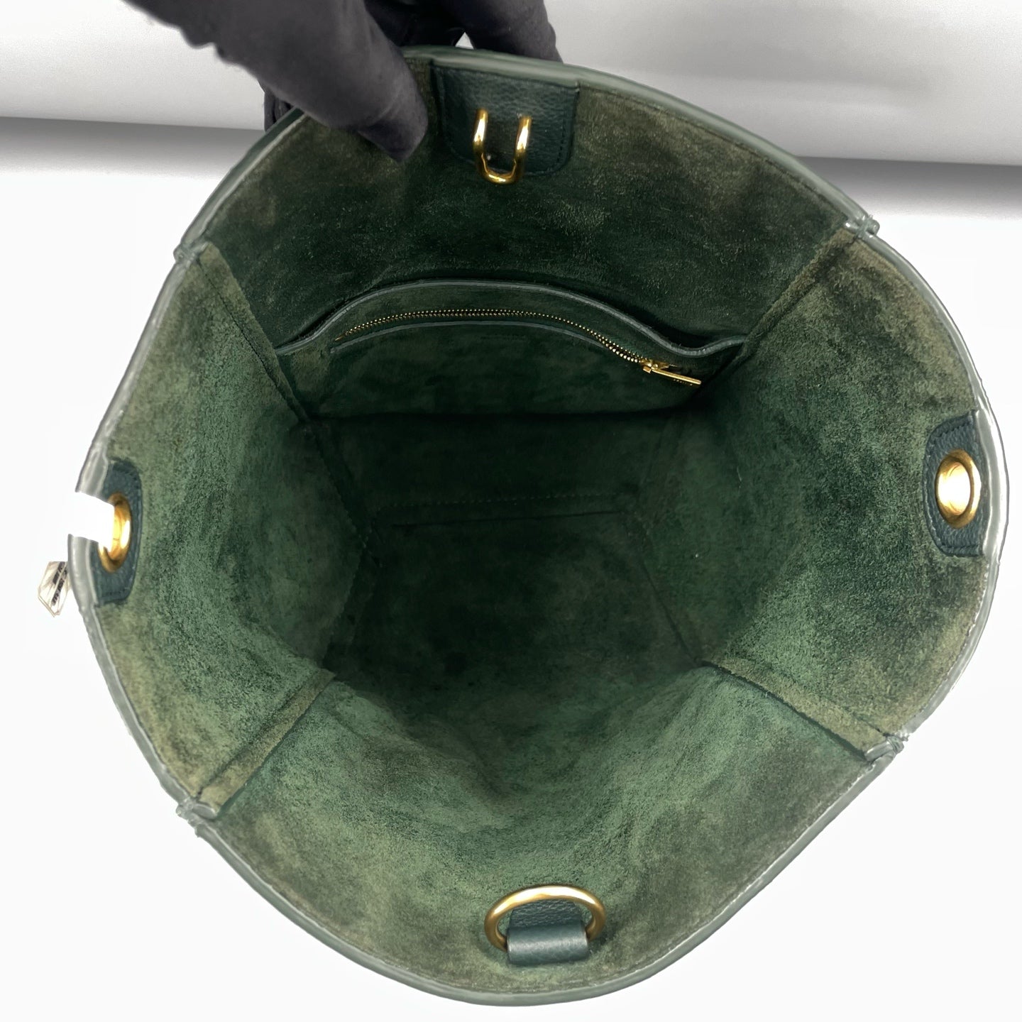 Celine - Small Sangle Bucket Bag (Style 182412L6024) - Grained leather - Dark Green - (Small)