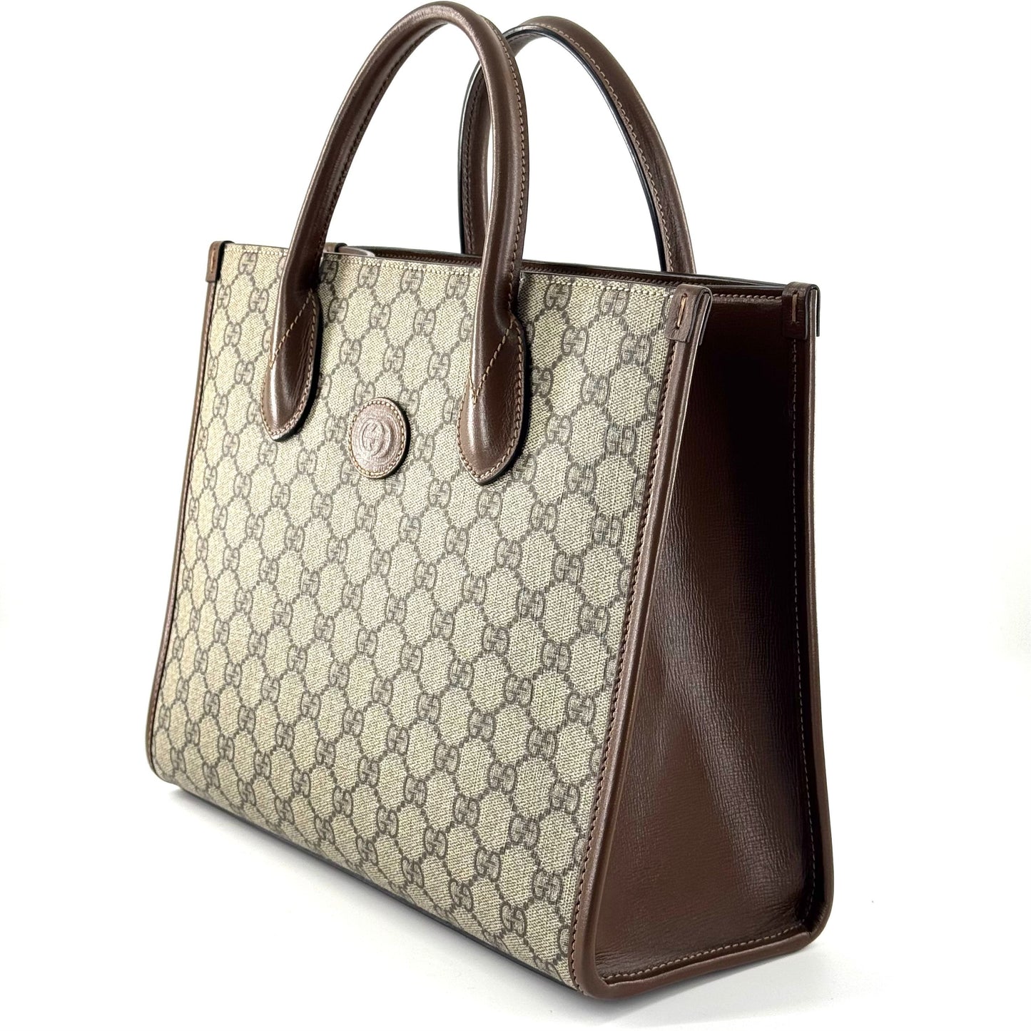 Gucci - Ophidia Small Tote Bag - GG Supreme coated canvas with leather trim - Beige and Brown - (small)