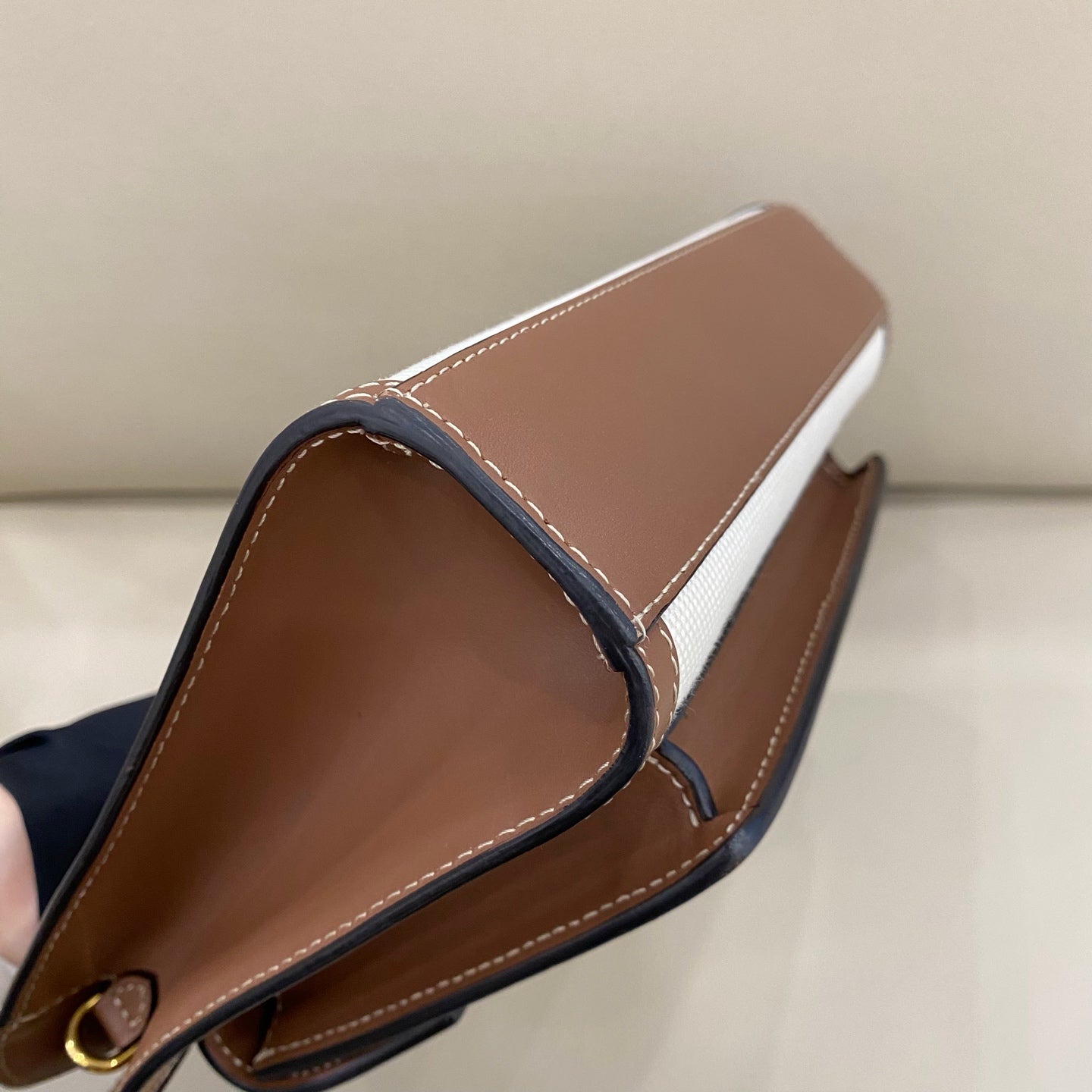 Burberry - Mini Pocket Bag - Canvas and leather - White with Brown leather accents - (small)