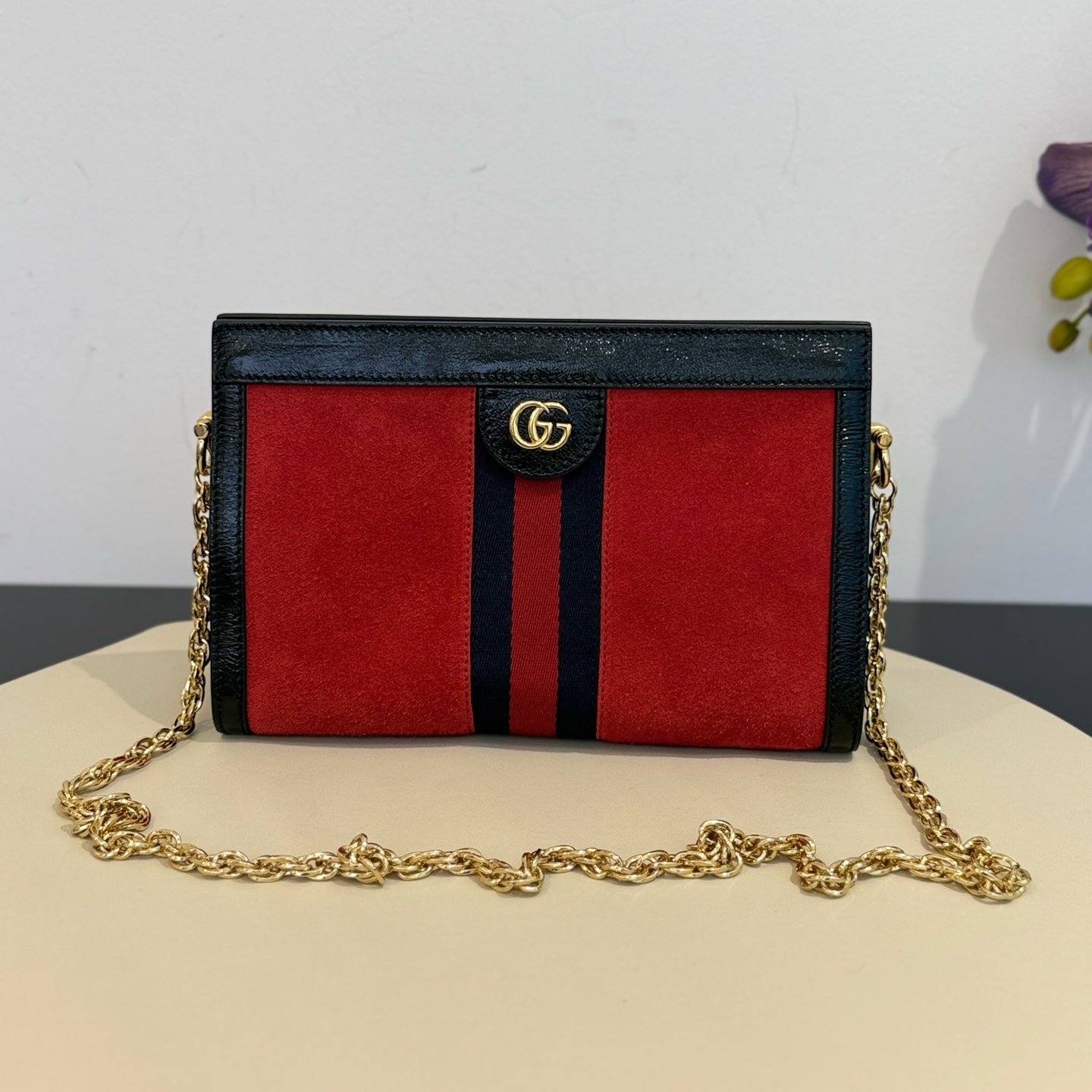 Gucci - Ophidia Small Chain Bag - Suede and Patent leather - Red - (small)