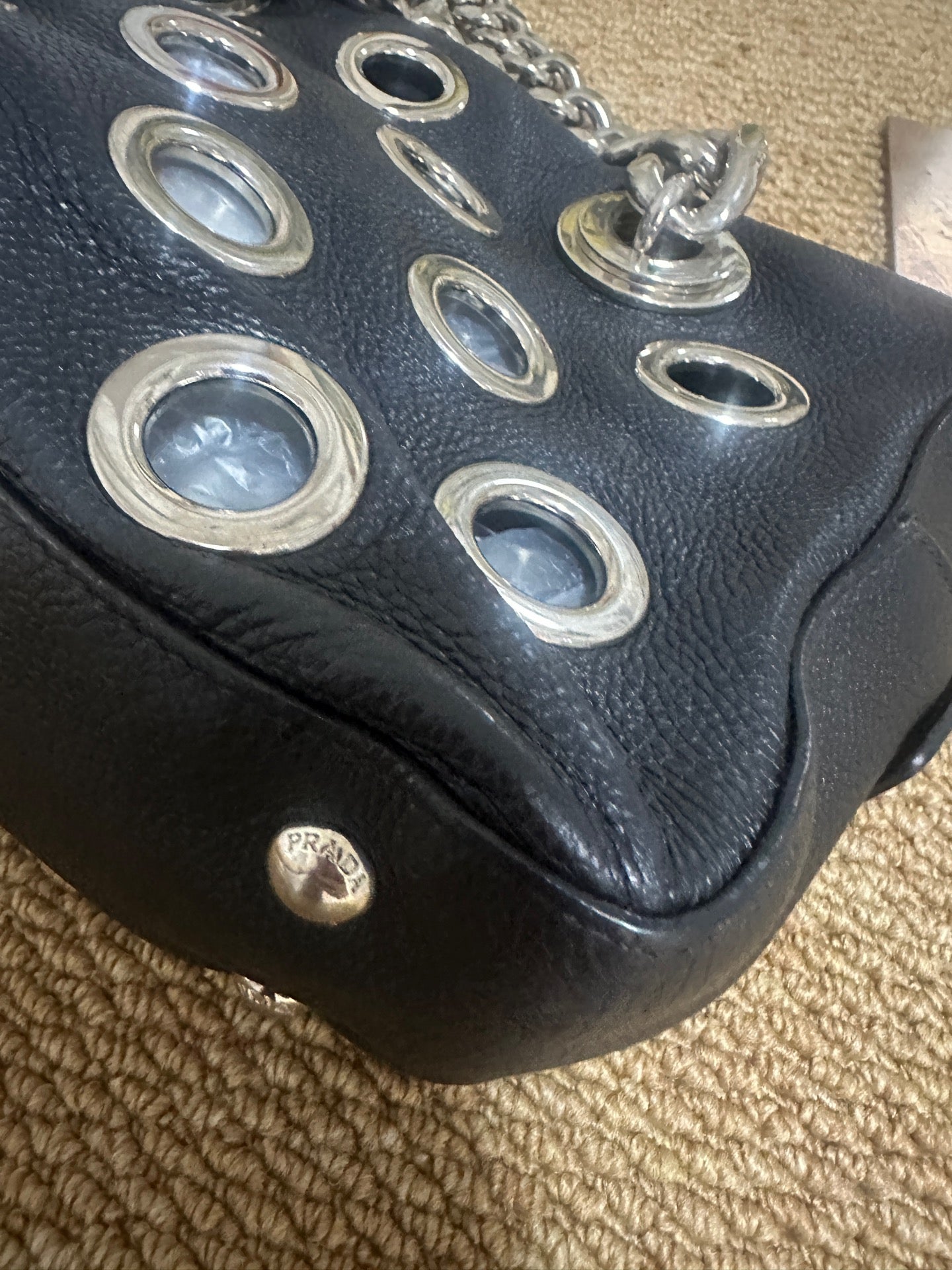 Prada - Punk Eyelet Chain Bag (Runway Model) - Grained leather - Black - (mini)