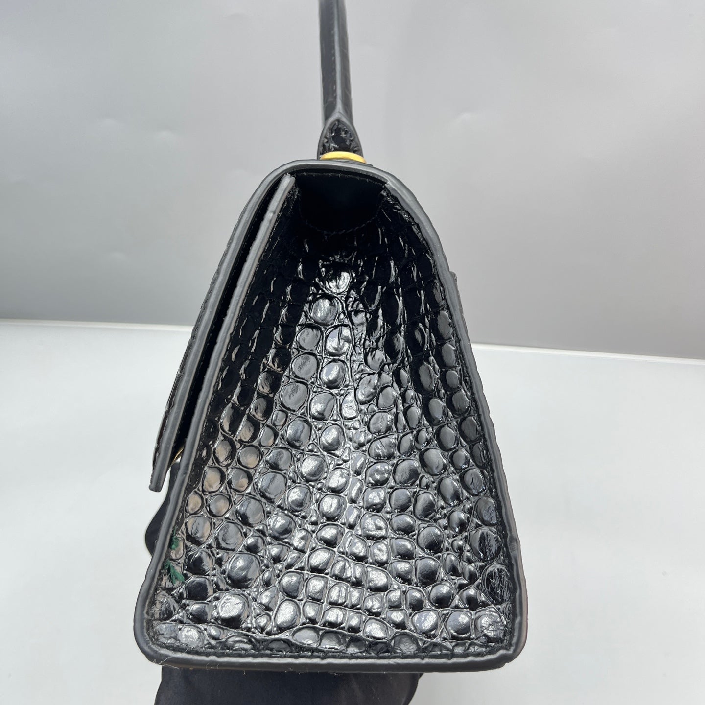 Balenciaga - Hourglass S Bag - Croc-embossed calfskin leather - Black - (Small)