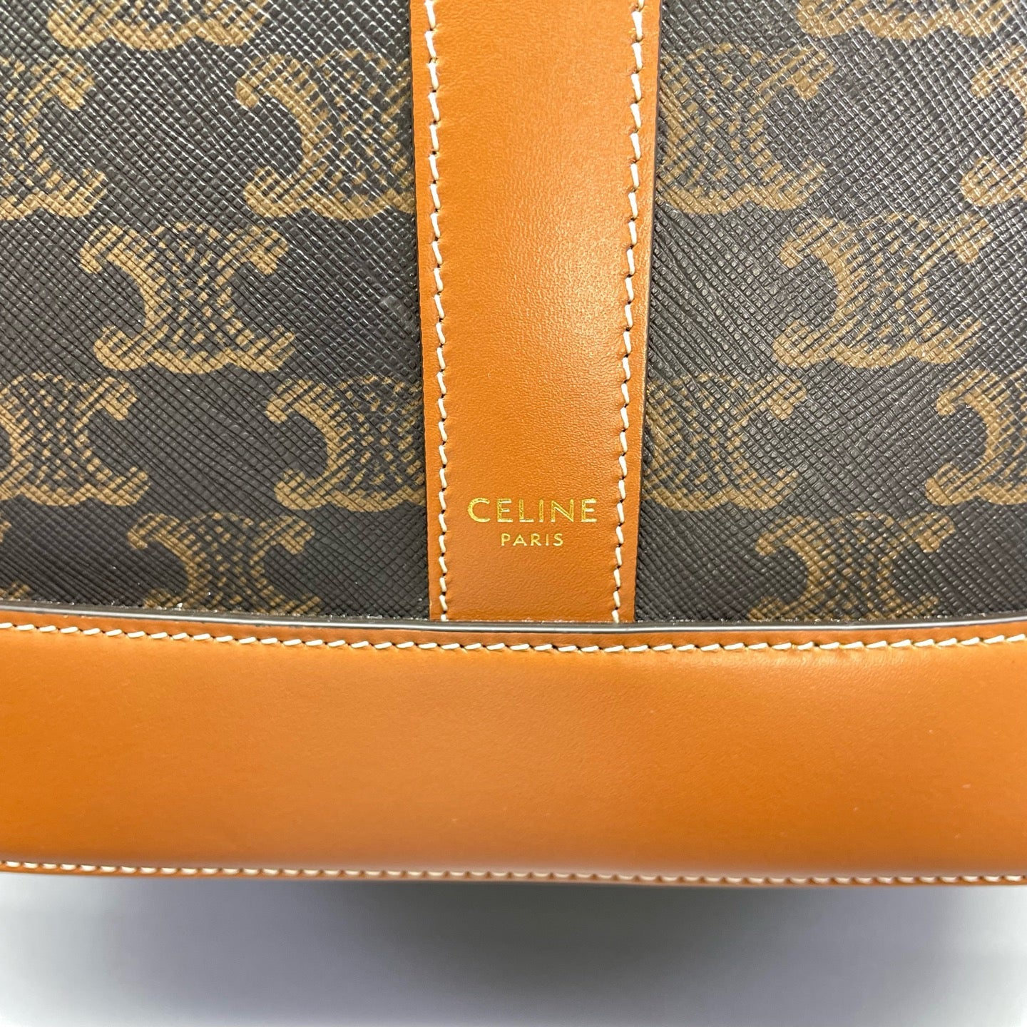Celine - Triomphe Canvas Medium Bucket Bag - Triomphe coated canvas with calfskin leather trim - Brown - (Medium)