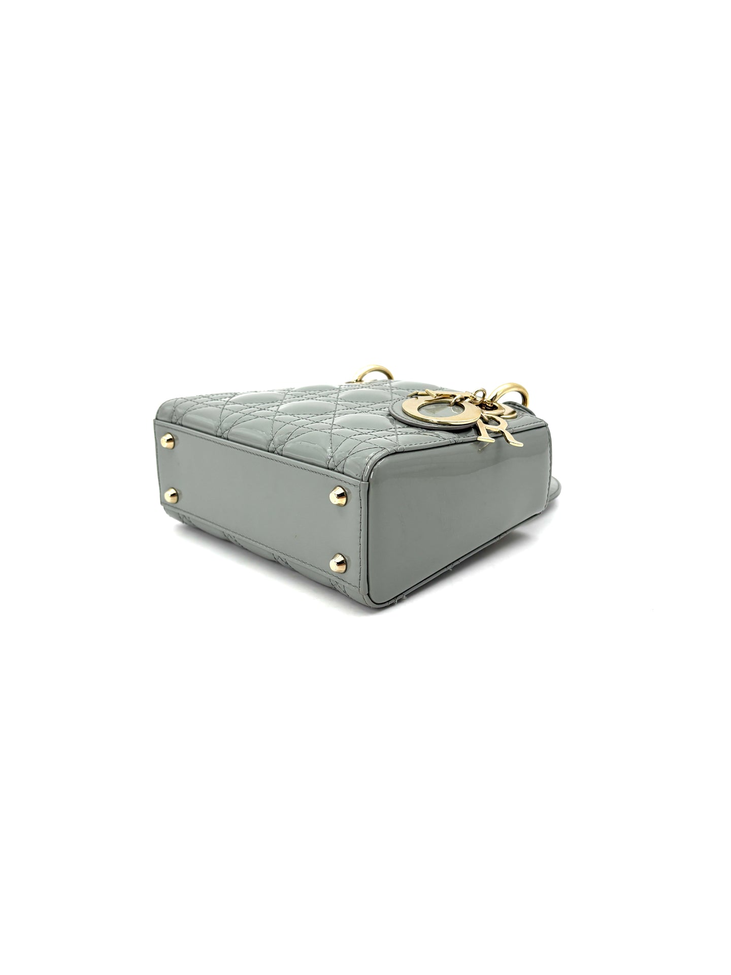 Dior - Lady Dior Mini (Cannage) - Patent cowhide leather - Grey - (mini)