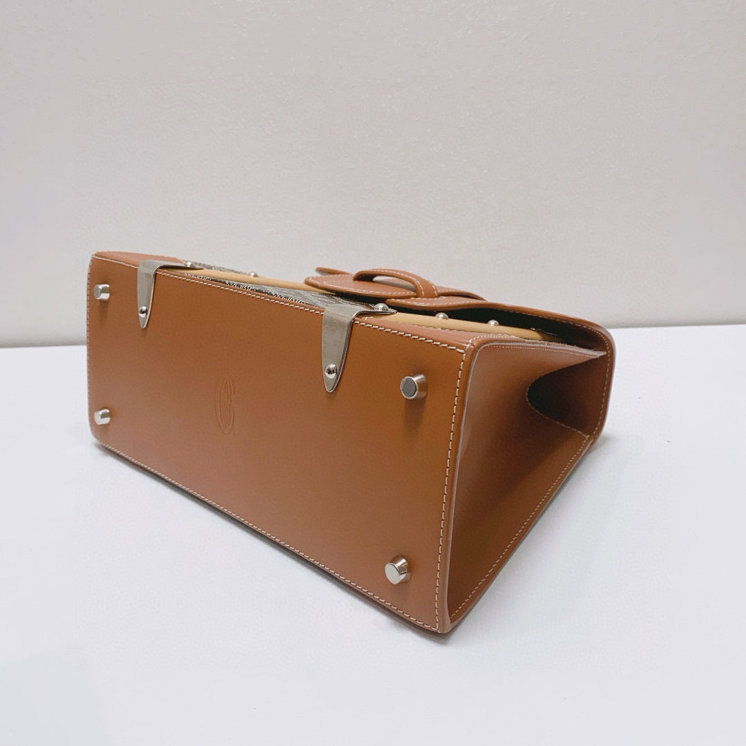 Goyard - Saigon PM (Petit Modèle) with Bandouliere - Goyardine canvas with leather trim and wooden handle - Brown (Goyardine monogram) with Caramel leather - (Small)