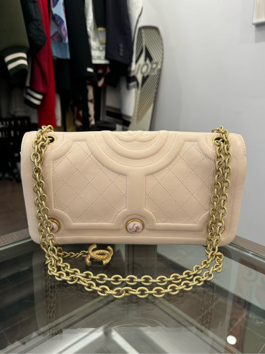 Chanel - Baroque Gemini Enamel Carved Chain Shoulder Bag - Leather - Pink - (Medium)