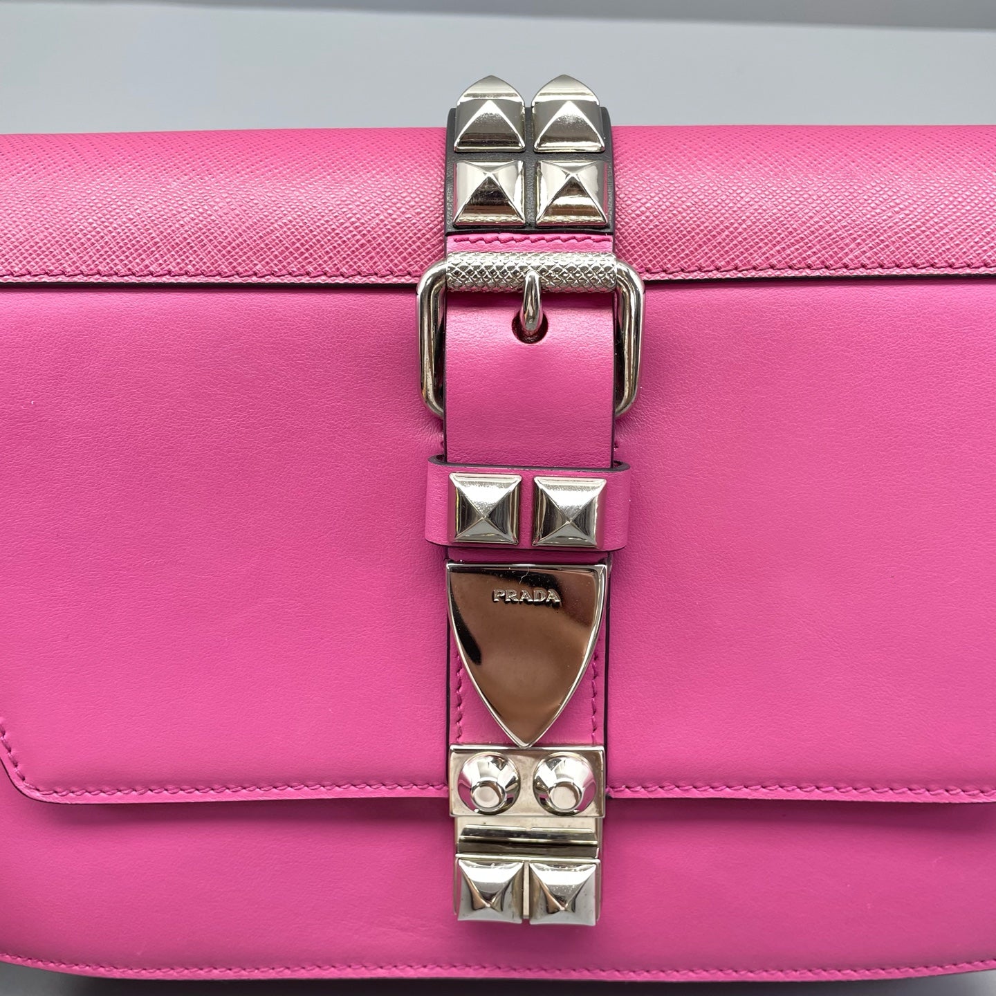 Prada - Elektra Studded Bag - Saffiano and smooth leather - Rose Red - (medium)