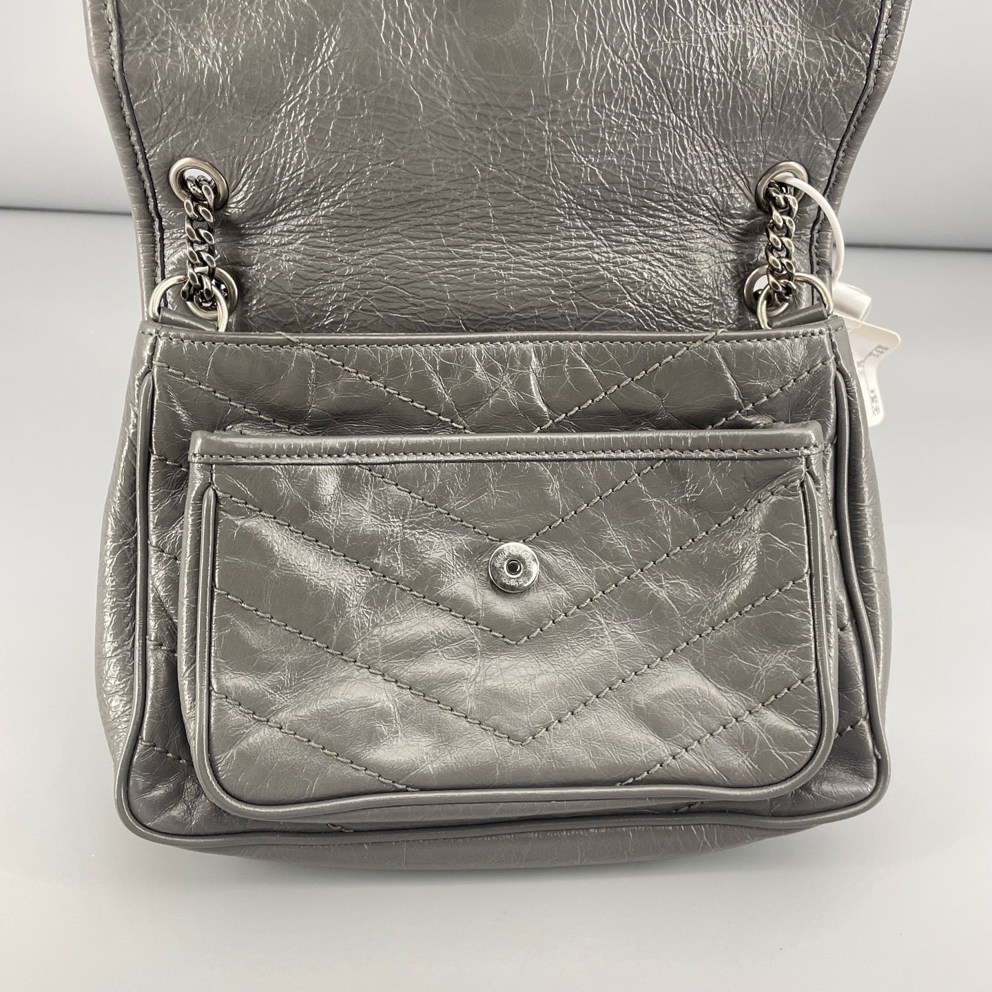 Saint Laurent - Niki Baby - Crinkled vintage leather - Grey - (Small)