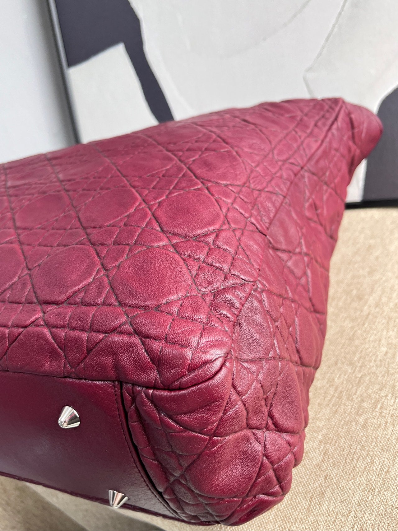 Dior - Lady Dior Cannage Tote Bag - Lambskin leather - Burgundy - (medium)