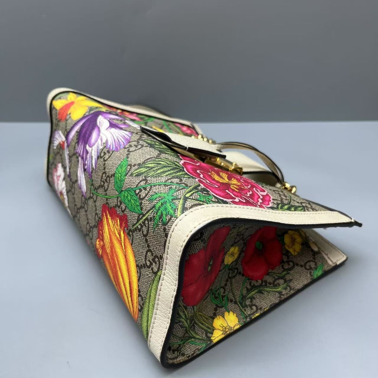 Gucci - Padlock Floral Small Tote Bag - GG Supreme canvas with leather trim - Multicolour - (Small)