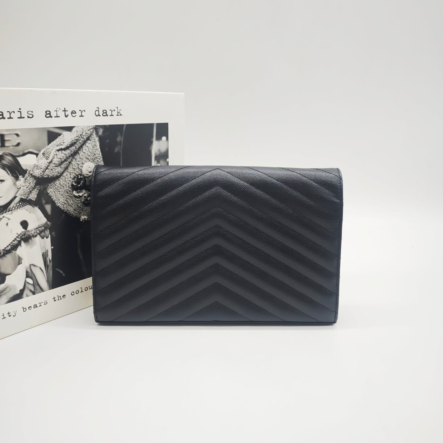 Saint Laurent - Envelope Chain Wallet - Grained leather - Black - (Mini)