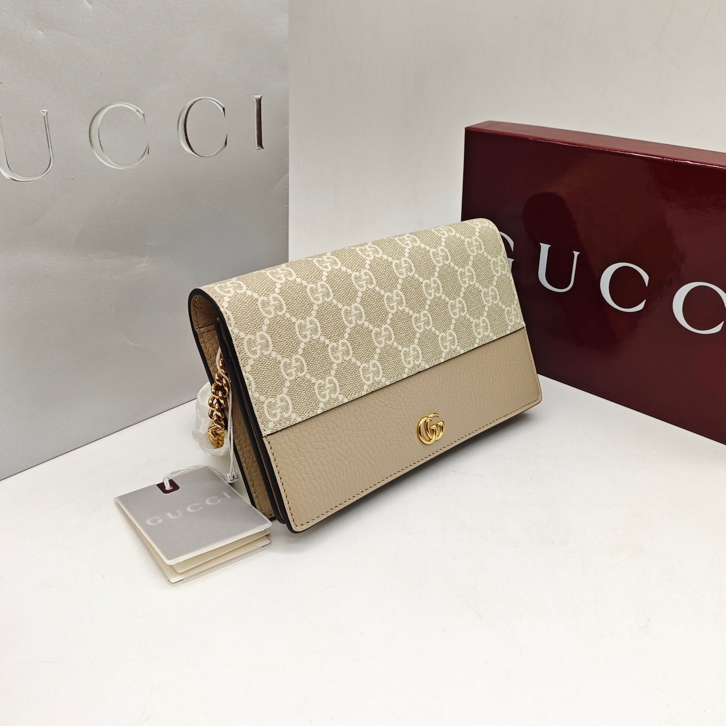 Gucci - GG Canvas and Leather Wallet on Chain - Leather - Beige - (mini)
