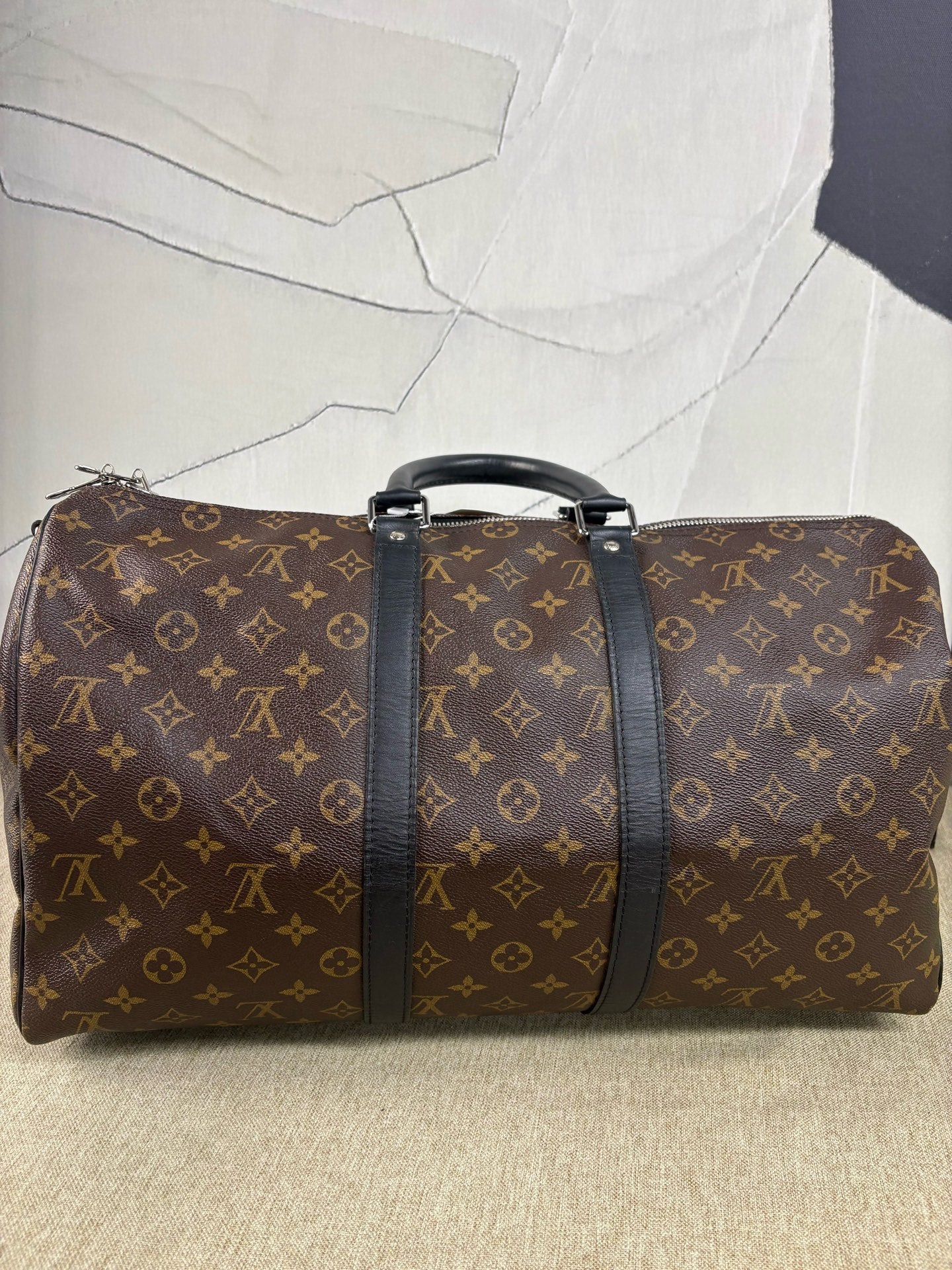 Louis Vuitton - Keepall 45 - Monogram coated canvas with black leather trim - Brown - (large)