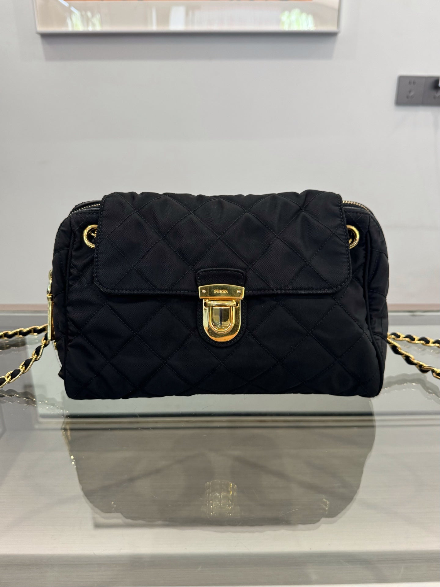 Prada - Quilted Nylon Chain Shoulder Bag - Technical fabric - Black - (Small)