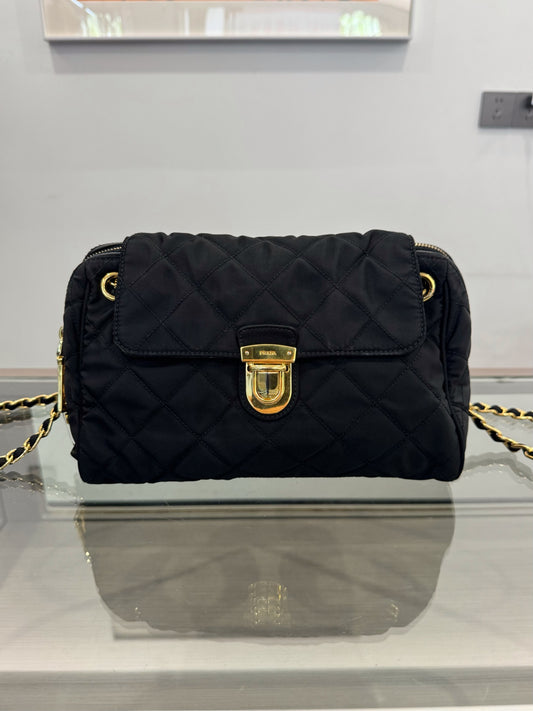 Prada - Quilted Nylon Chain Shoulder Bag - Technical fabric - Black - (Small)