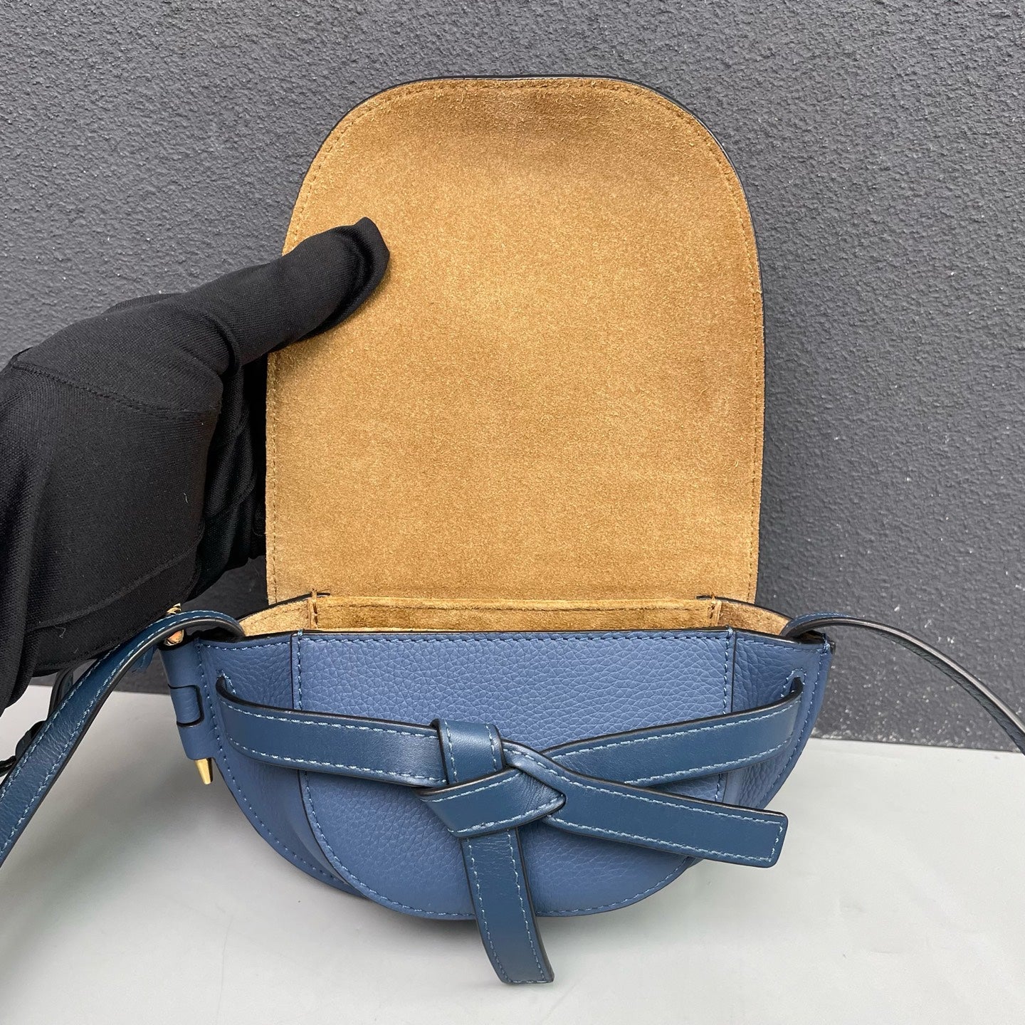 Loewe - Gate Mini Crossbody Bag - Grained calfskin leather exterior with suede lining - Navy - (mini)