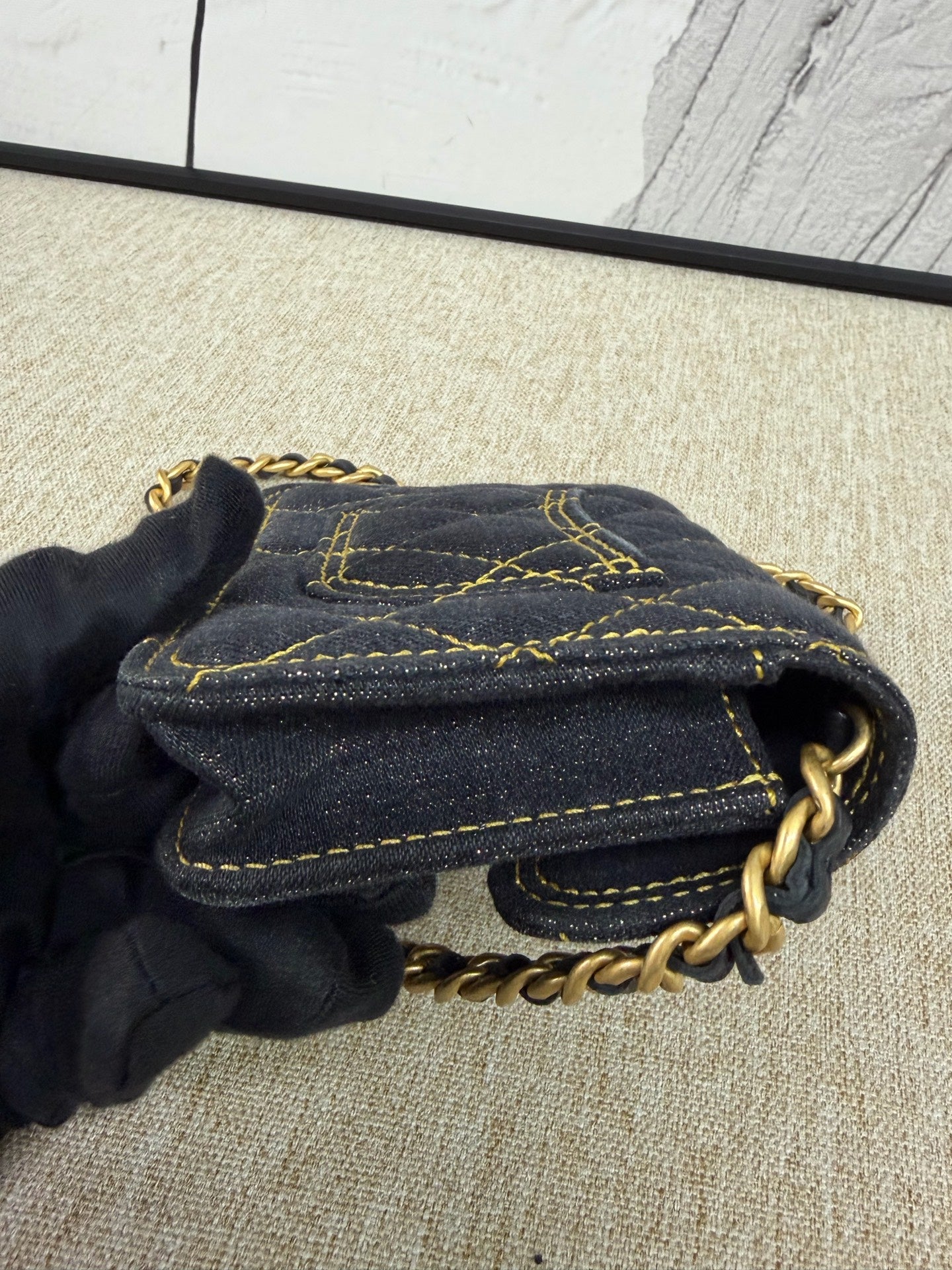 Chanel - Mini Messenger Chain Bag - Denim - Jeans - Black - (mini)