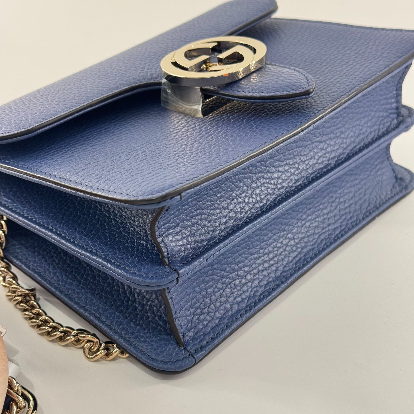Gucci - Interlocking G Accordion Chain Bag - Grained leather - Blue - (mini)