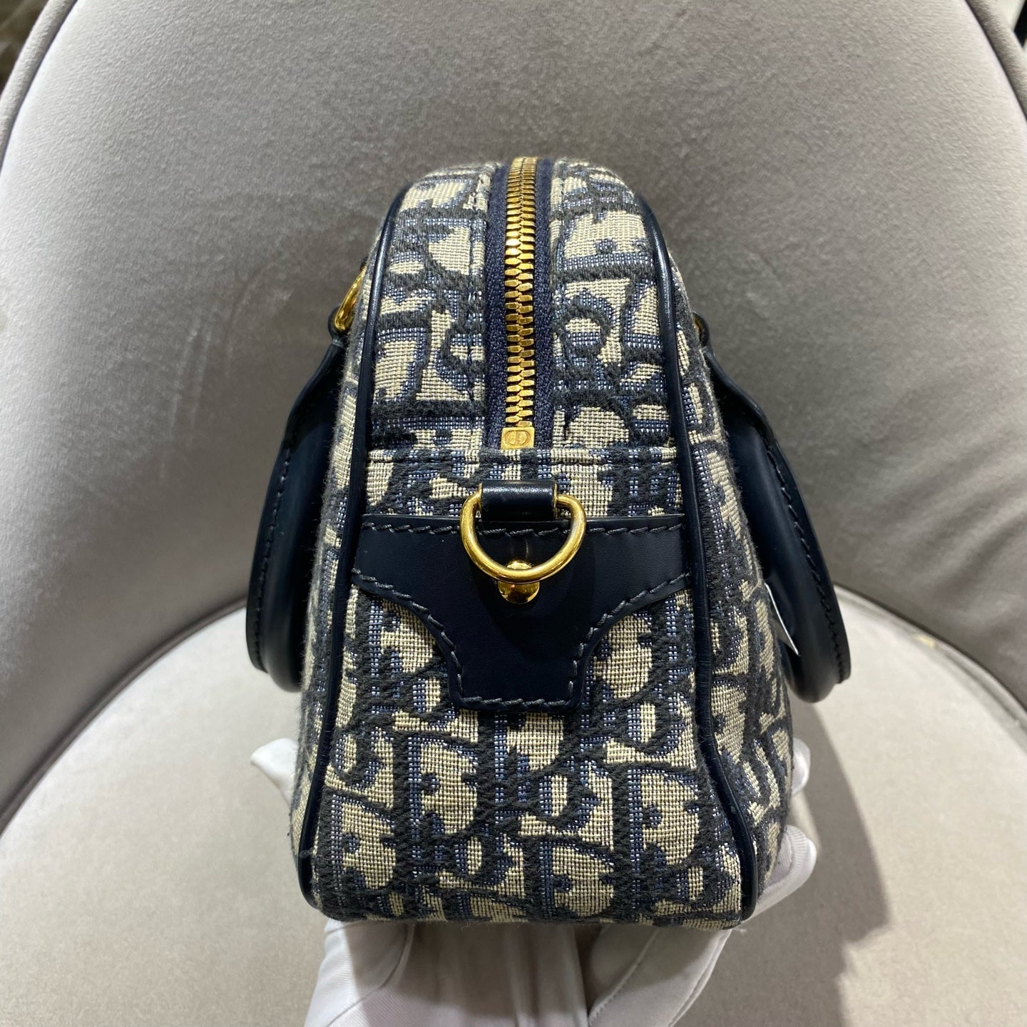 Dior - Dior Oblique Embroidered Bowling Bag - Cloth - Navy - (medium)