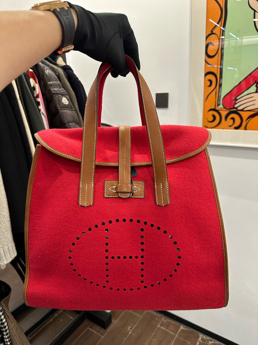 Hermès - Feudou Tote - Felt and Leather - Red - (Large)