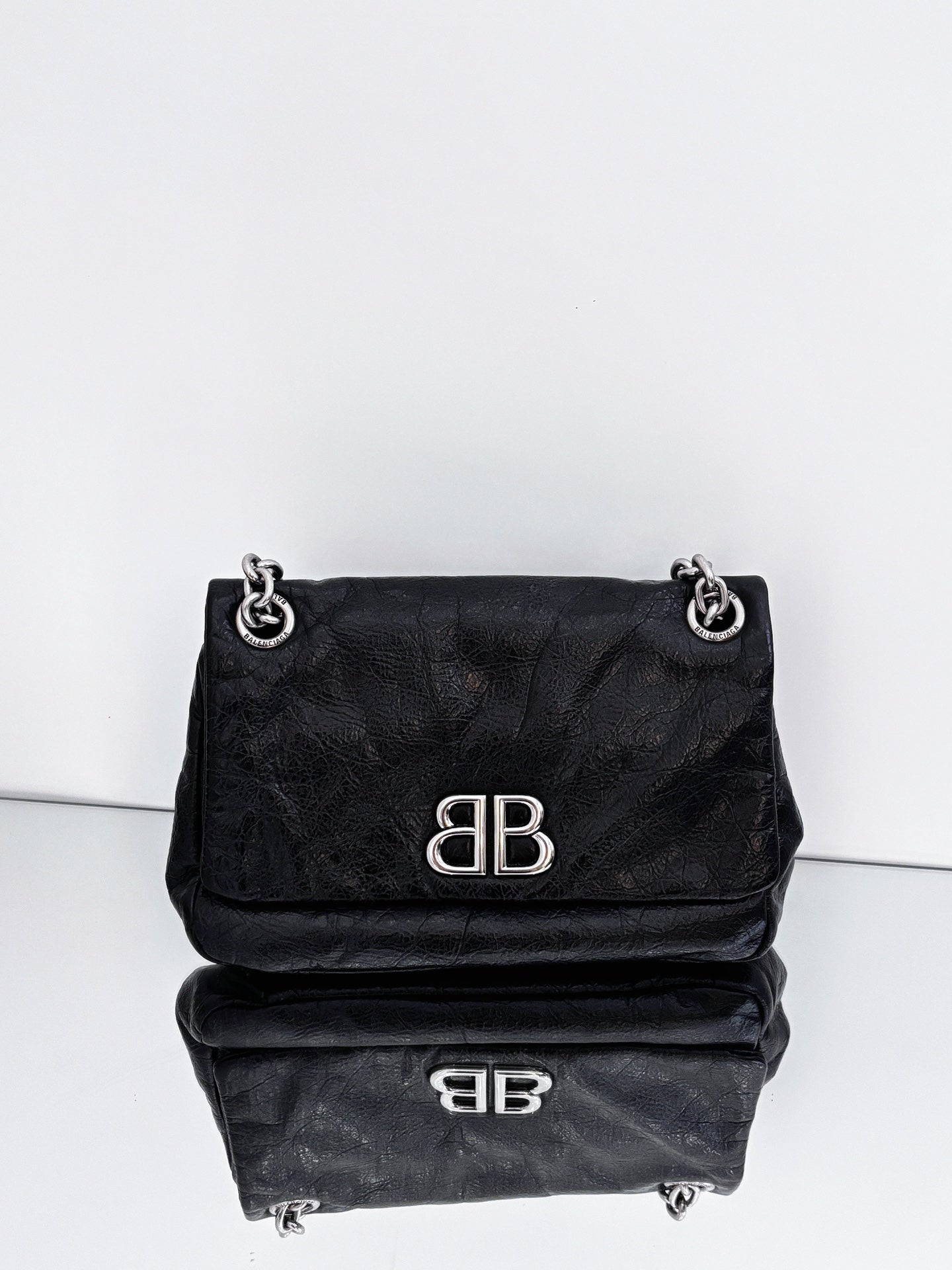 Balenciaga - Monaco BB Flap Bag - Grained calfskin leather - Black - (mini)