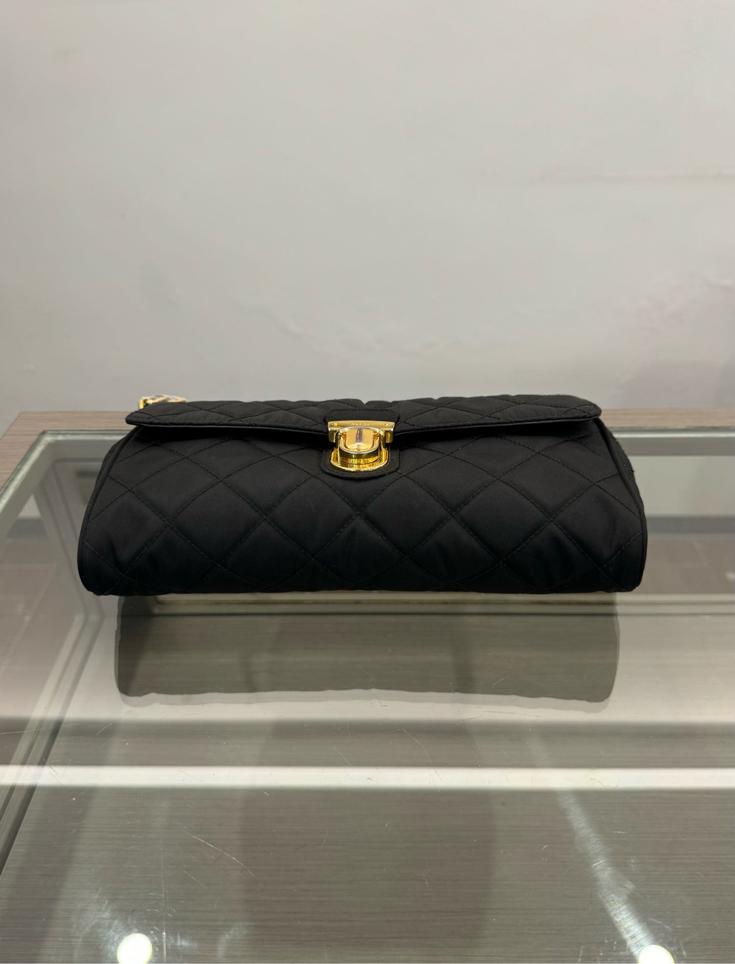 Prada - Quilted Nylon Chain Shoulder Bag - Polyamide nylon with Saffiano leather accents - Black with Gold-Tone Hardware - (medium)