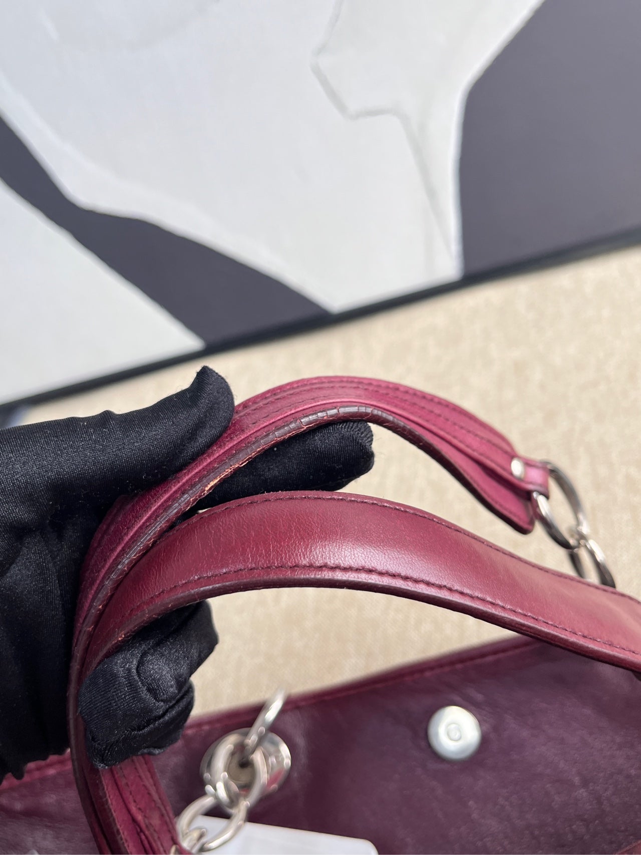 Dior - Lady Dior Cannage Tote Bag - Lambskin leather - Burgundy - (medium)