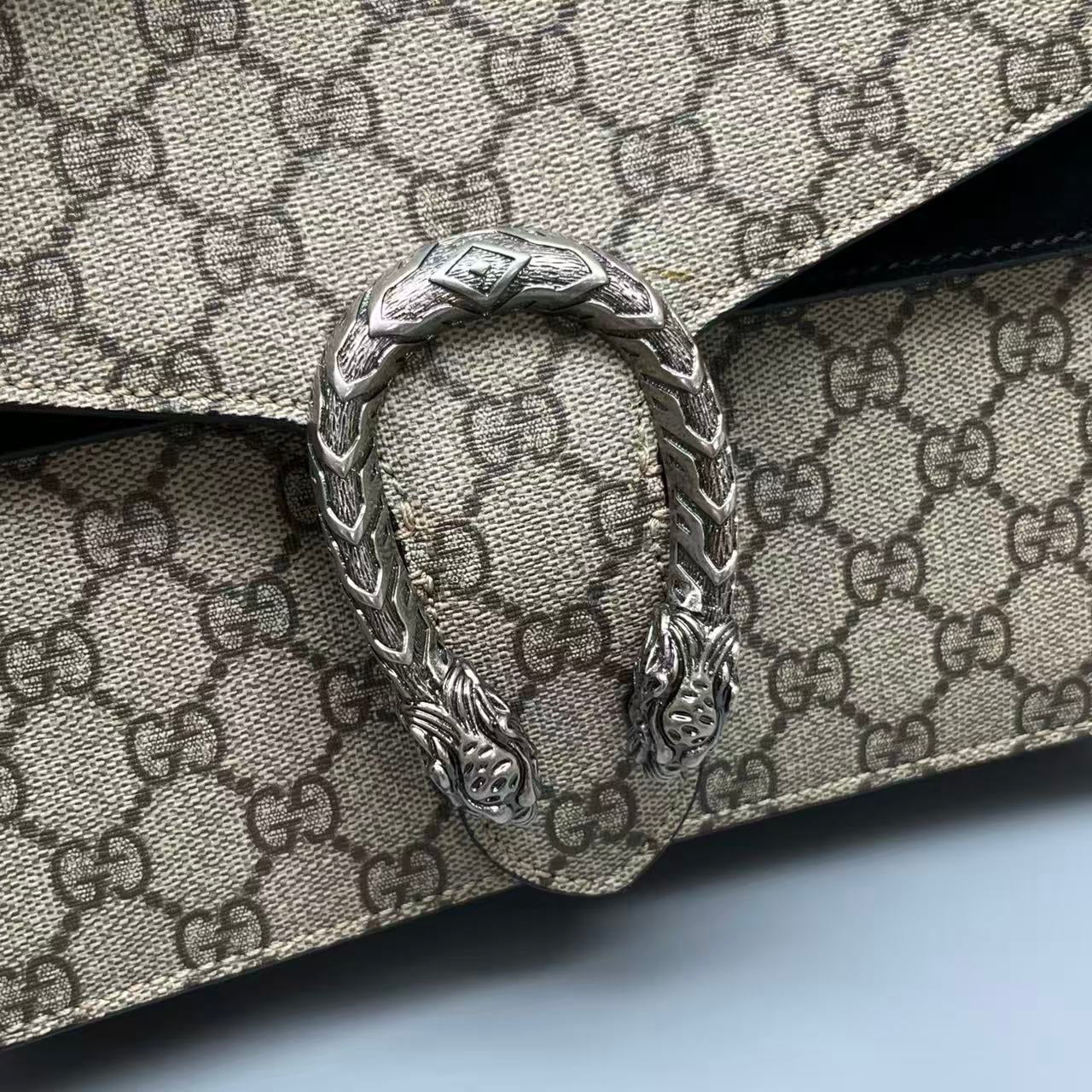 Gucci - Dionysus Shoulder Bag - GG Supreme coated canvas with black leather trim and suede lining - Beige - (medium)