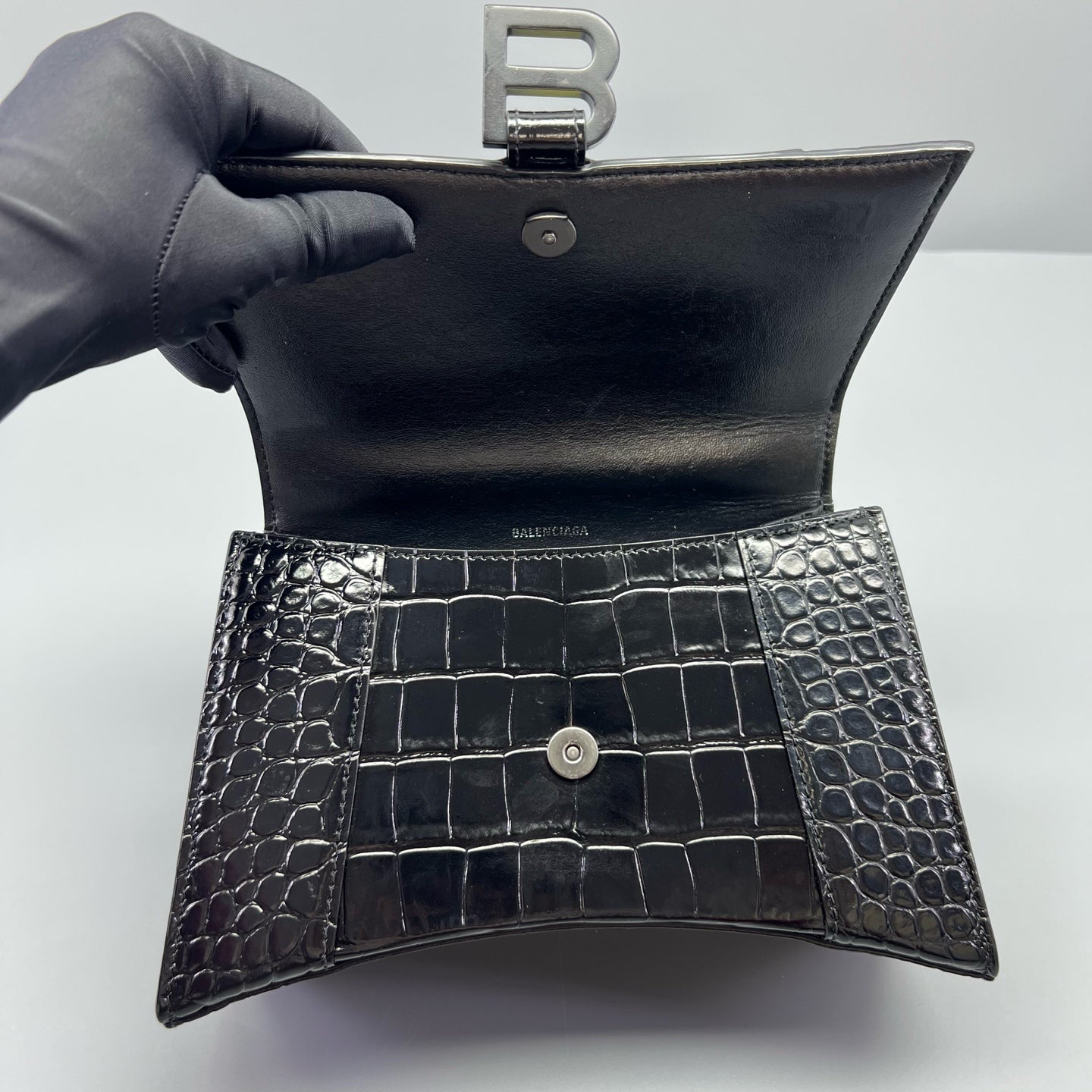 Balenciaga - Hourglass Bag - Crocodile-embossed calfskin leather - Black - (mini)