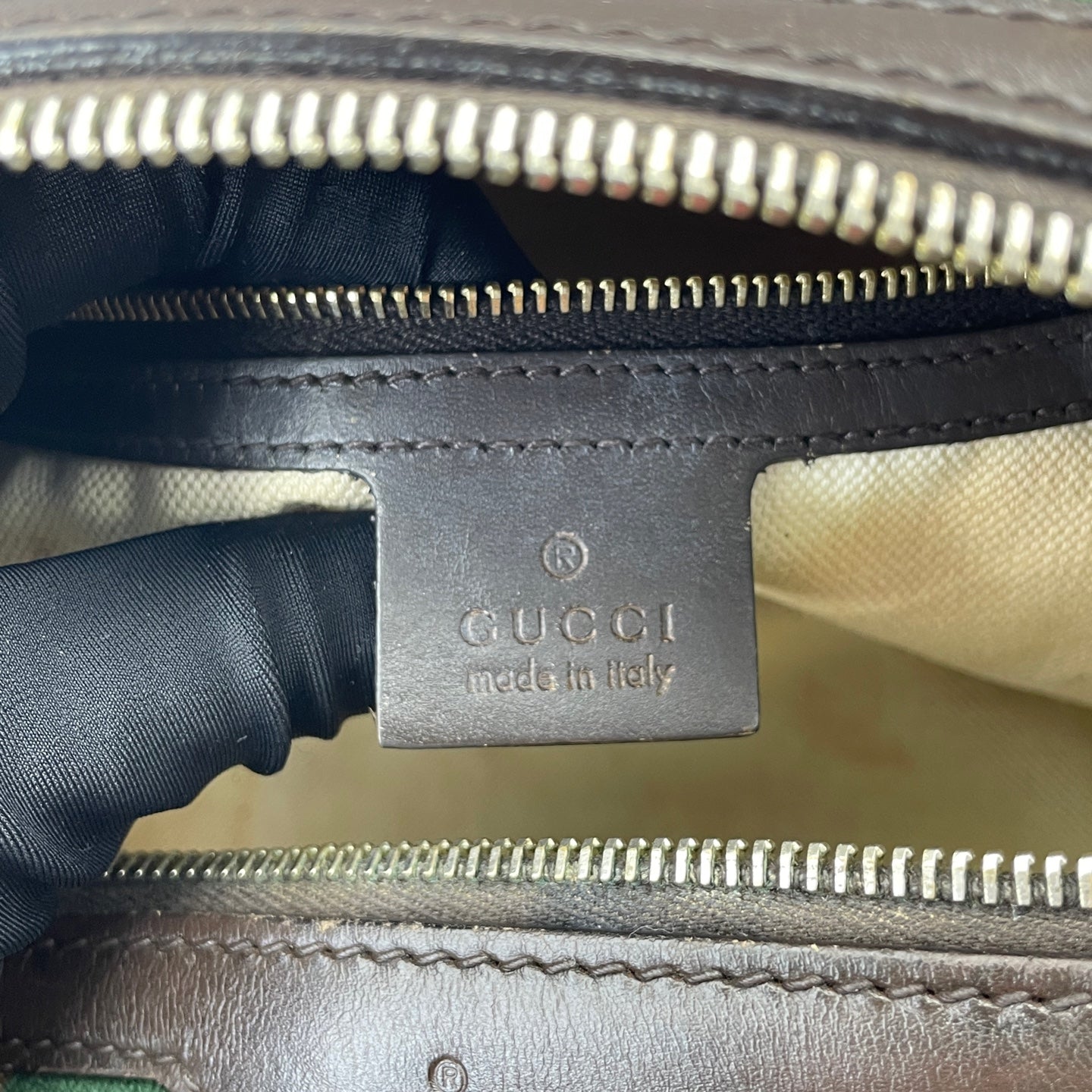 Gucci - Boston Bag - GG Monogram Coated Canvas with Leather Trim - Beige and Brown with Red and Green Accents - (small)