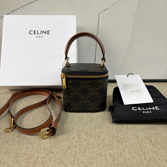 Celine - Triomphe Canvas Mini Vanity Case - Coated canvas with leather trim - Brown - (mini)