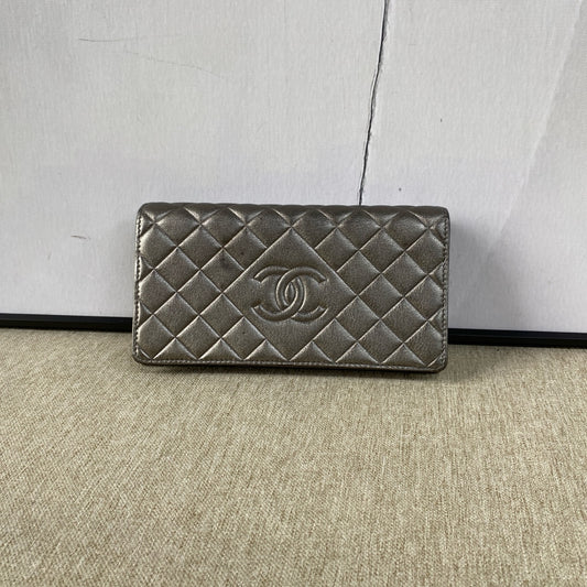 Chanel - Classic Flap Long Wallet - Metallic calfskin leather - Metallic Grey - (Standard)