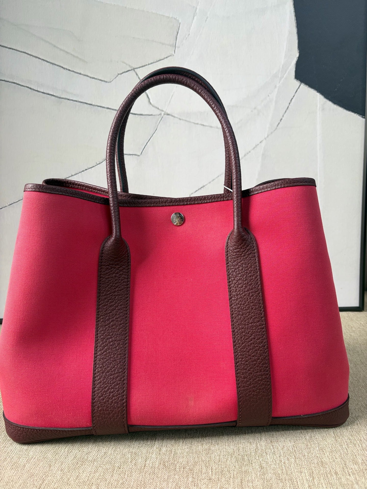 Hermès - Garden Party 36 - Canvas with Leather trim - Rose Red with Red-Brown accents - (Large)