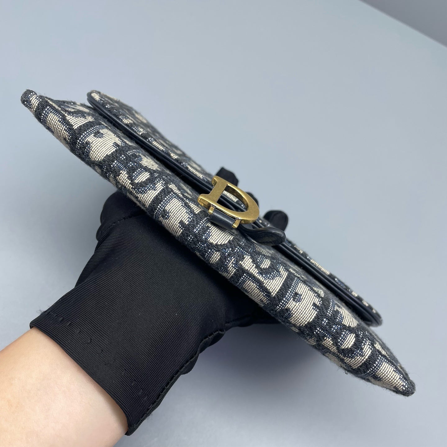 Christian Dior - Saddle Wallet on Chain (WOC) - Dior Oblique jacquard canvas with leather trim - Navy and Beige with Gold-Tone Hardware - (mini)
