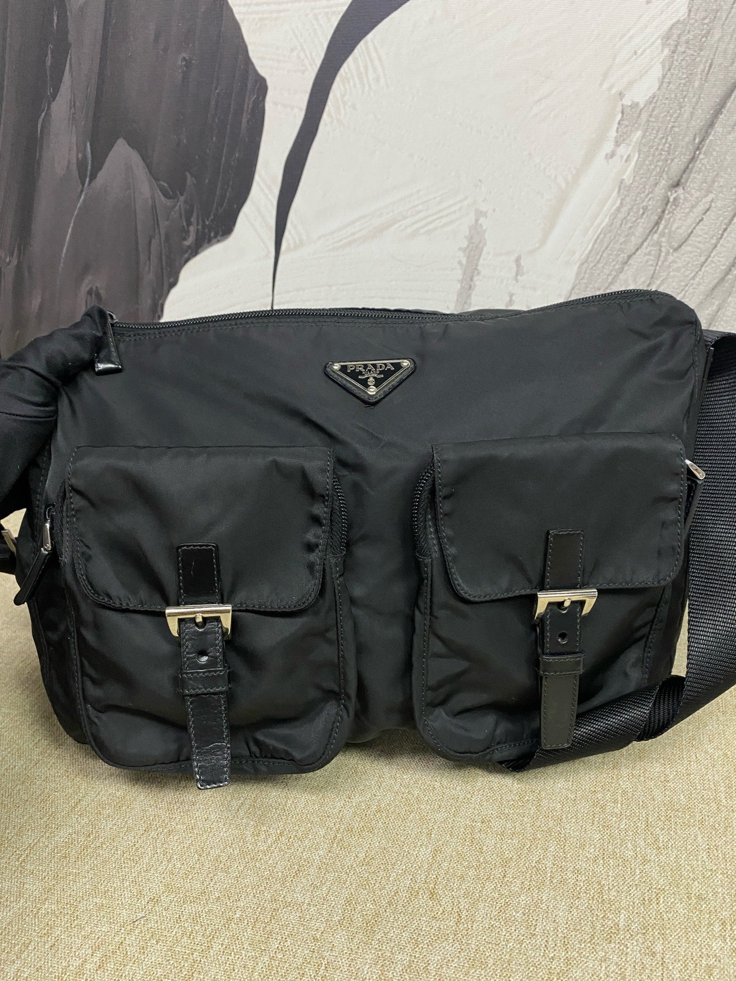 Prada - Nylon Messenger Bag - Nylon with leather trim - Black - (medium)