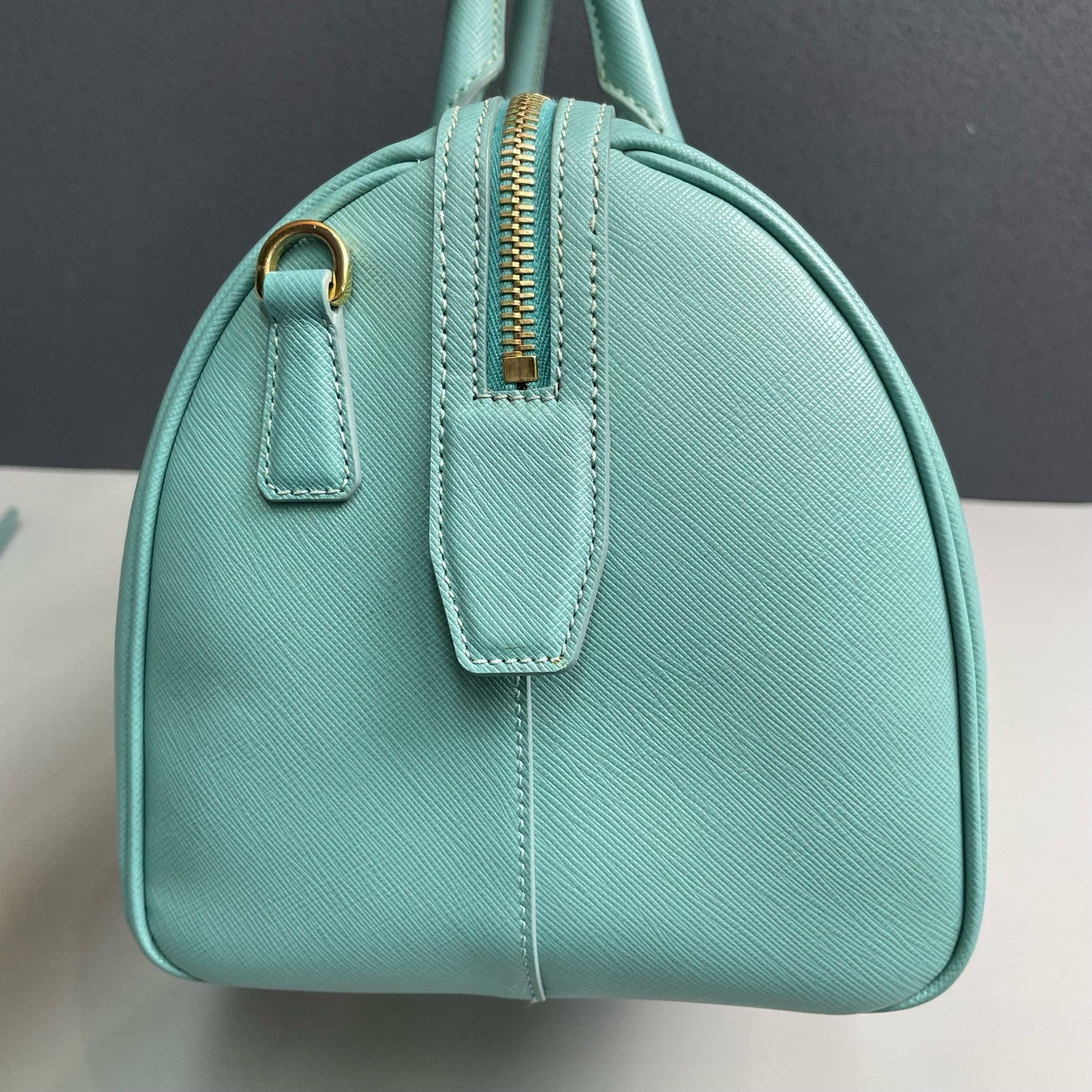 Prada - Saffiano Lux Boston Bag - Saffiano leather - Aqua Blue - (Medium)