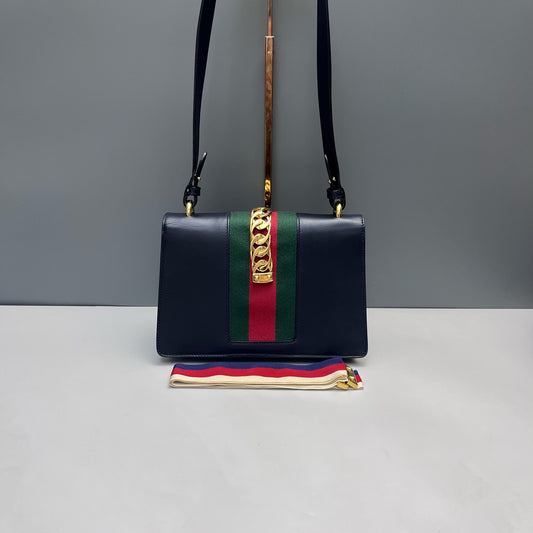 Gucci - Sylvie Shoulder Bag - Smooth leather - Blue - (Medium)