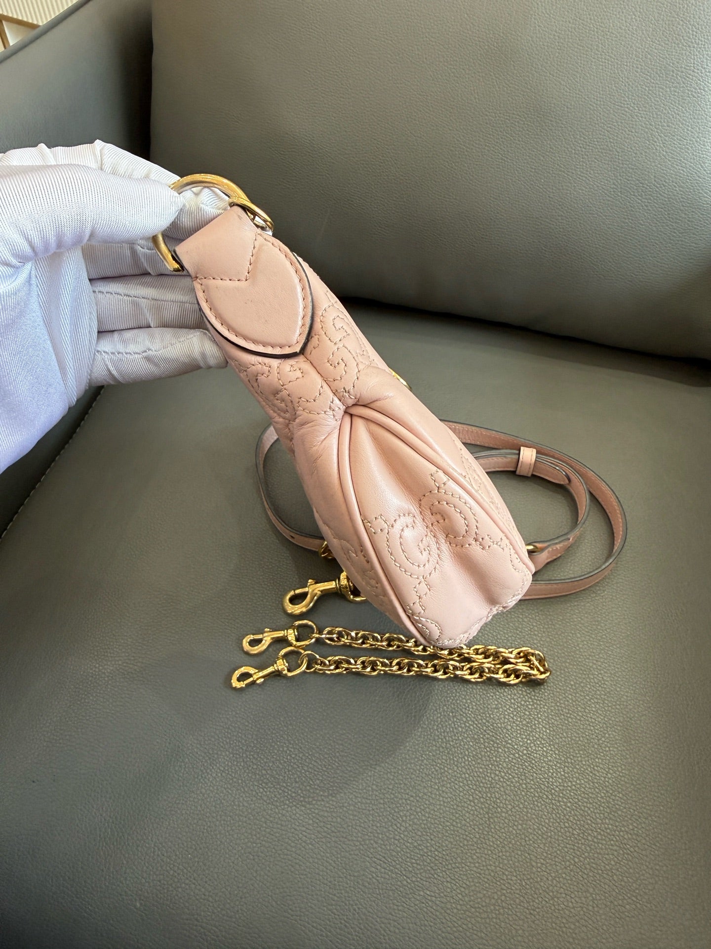 Gucci - Matelassé Small Crescent Bag - Leather - Pink - (Small)
