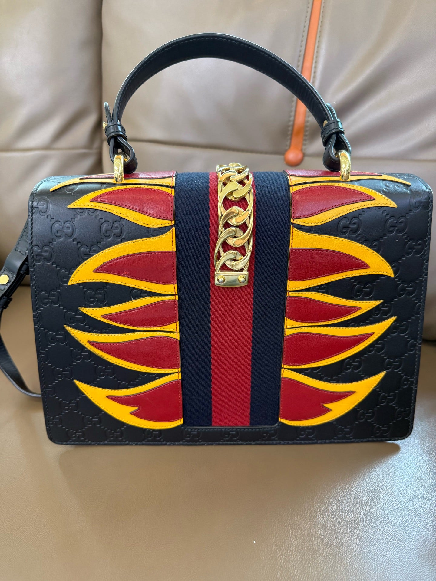 Gucci - Sylvie Large Flame Motif - Leather - Black - (Large)