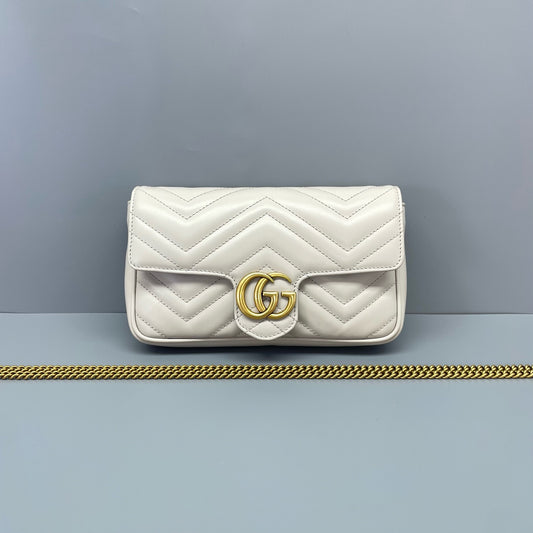 Gucci - GG Marmont Wallet on Chain - Leather - White - (mini)