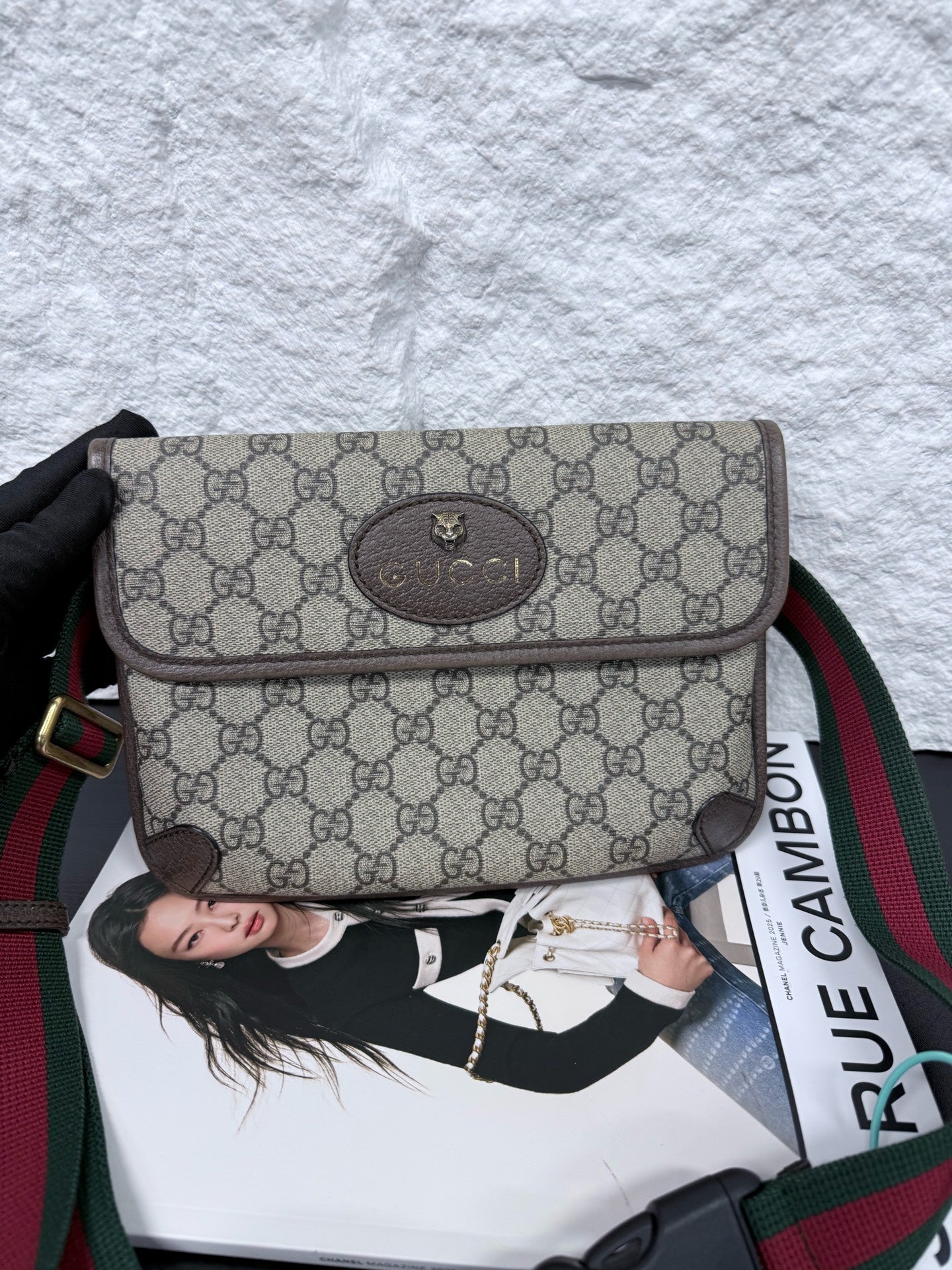 Gucci - Ophidia Tiger Head Belt Bag - GG Supreme canvas with leather trim - Beige - (medium)